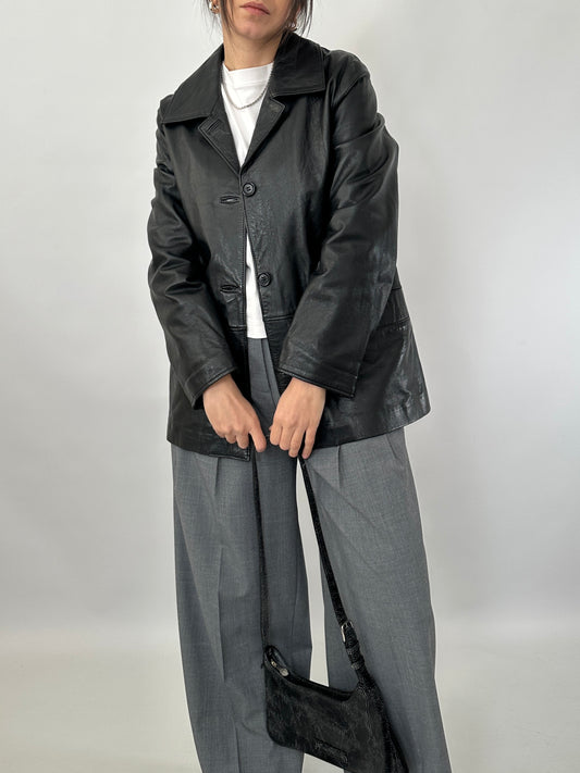 Black genuine leather vintage jacket