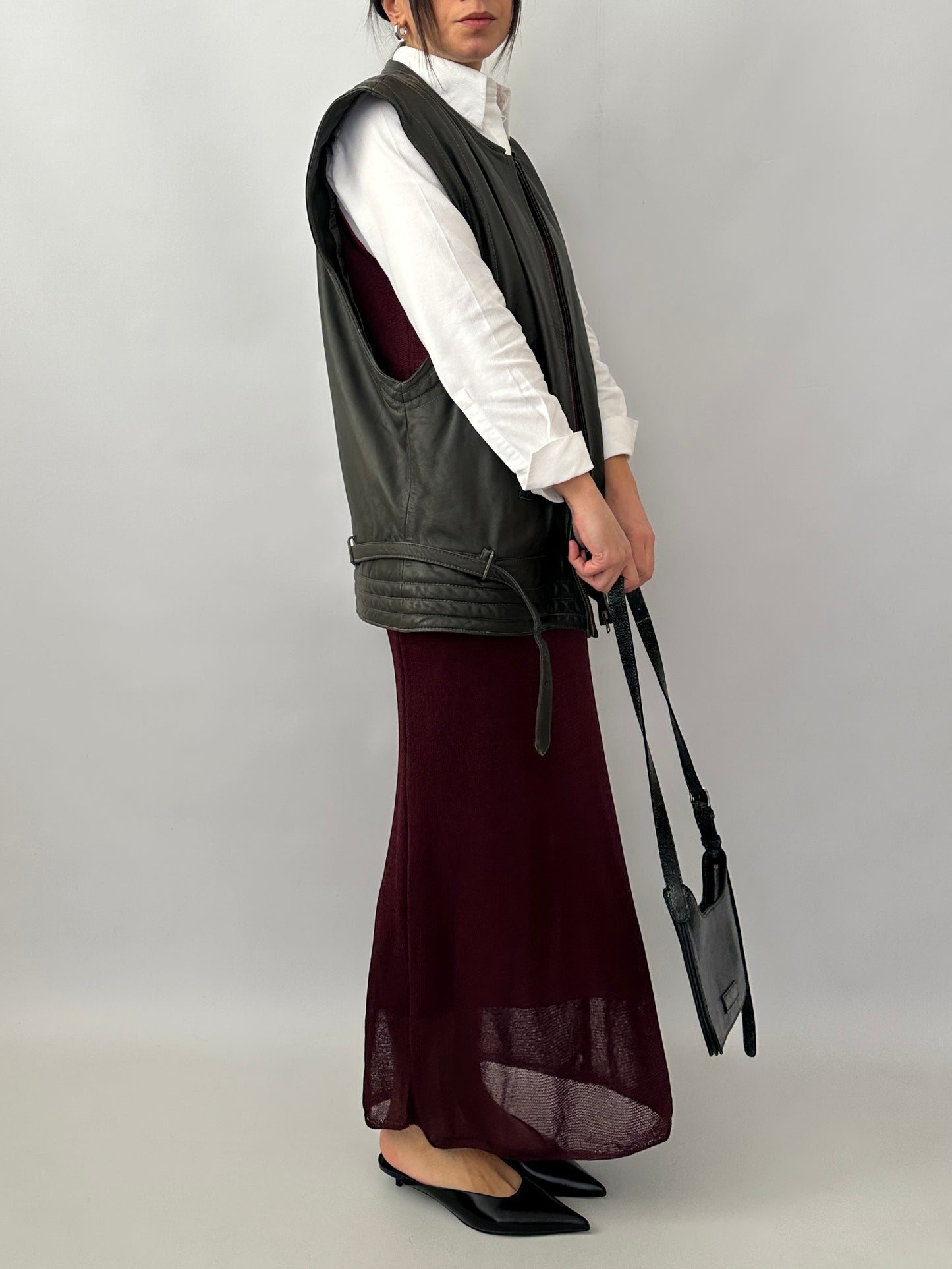 Grey genuine leather vintage vest