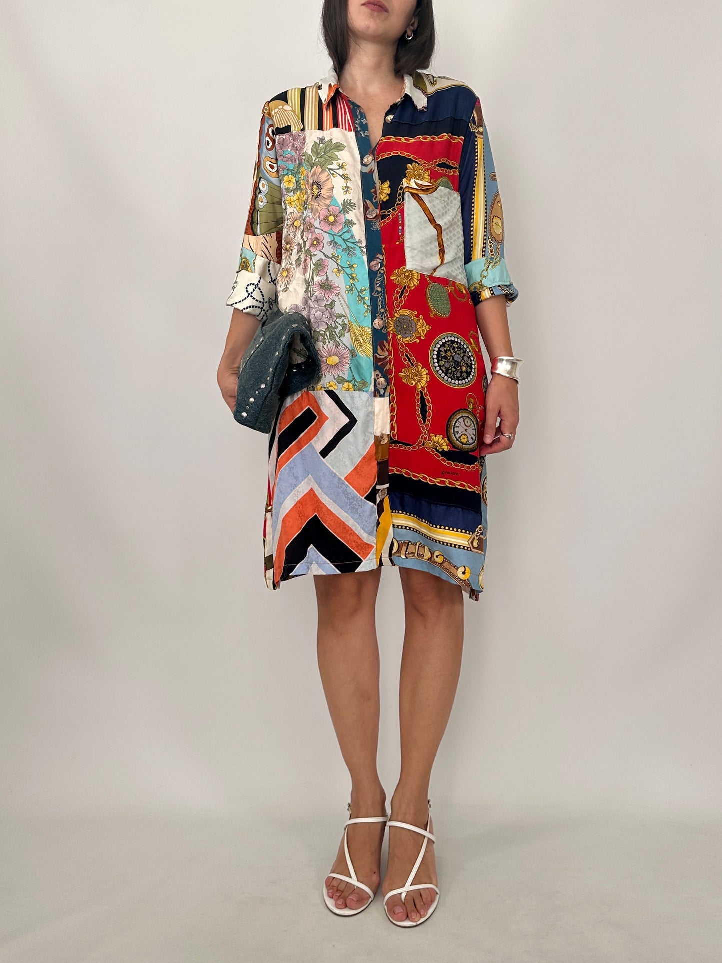 Silk Patchwork Shirt Dress
