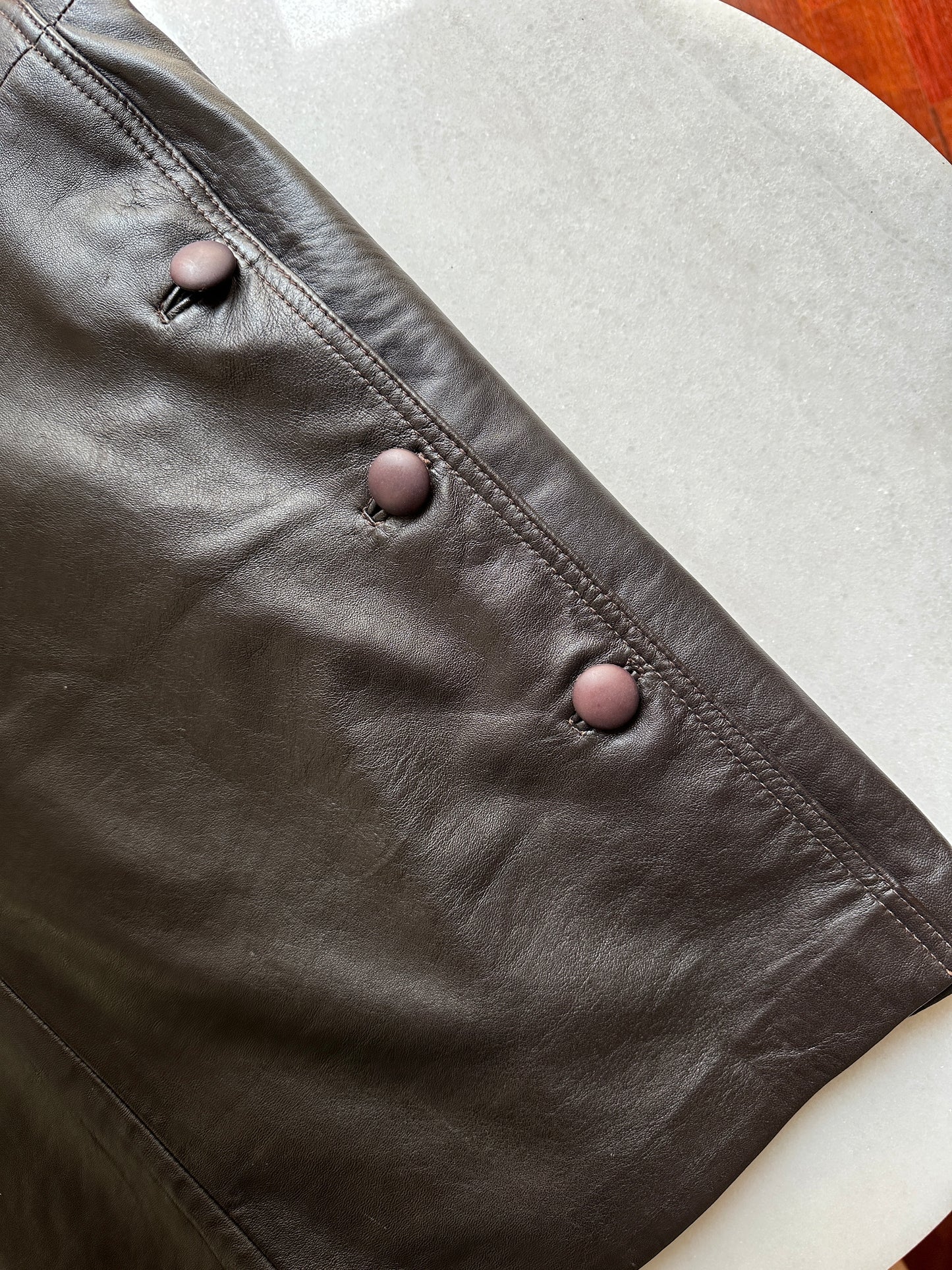 Brown soft leather pencil skirt