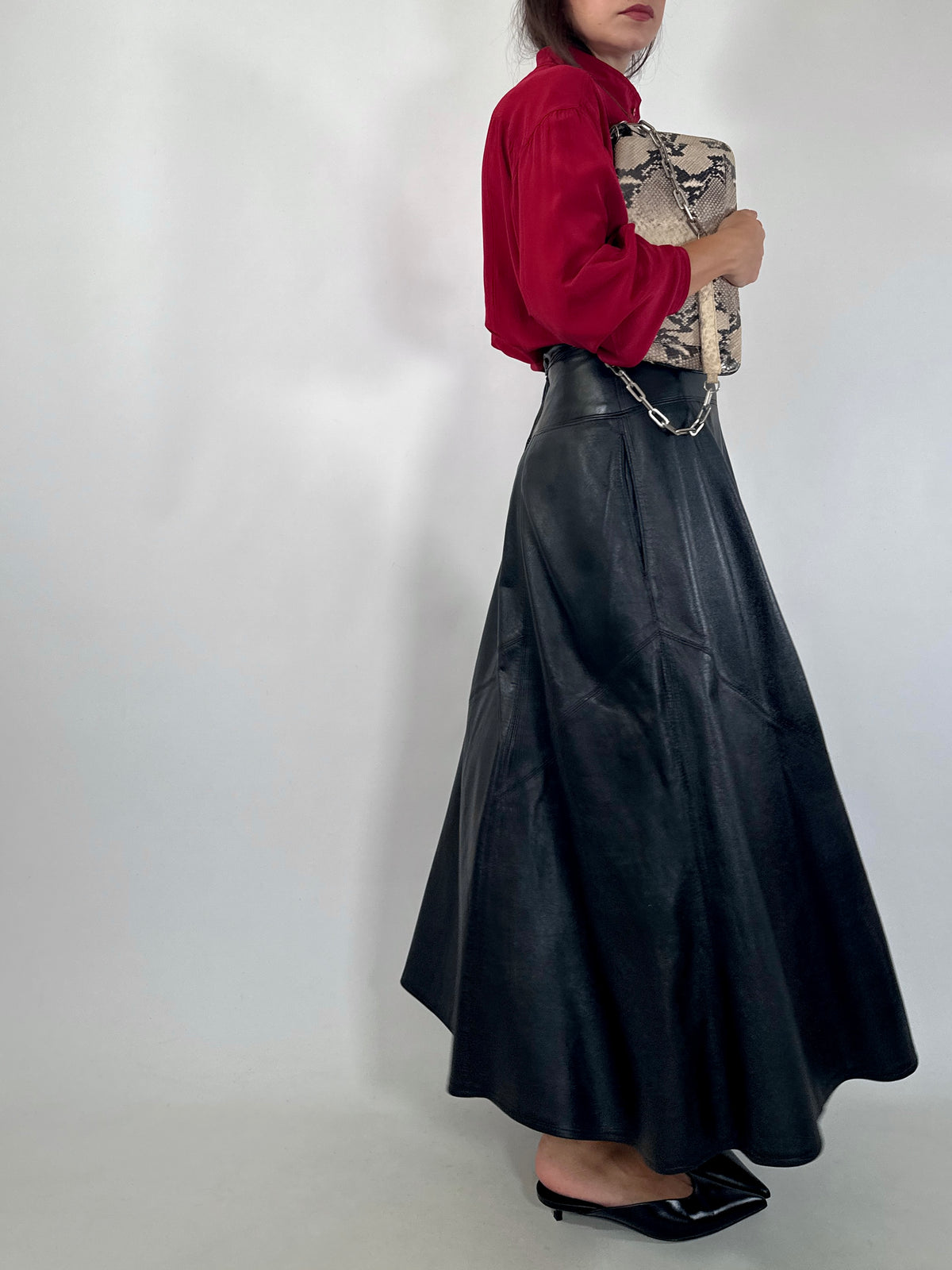 Vintage Black Leather Maxi Skirt