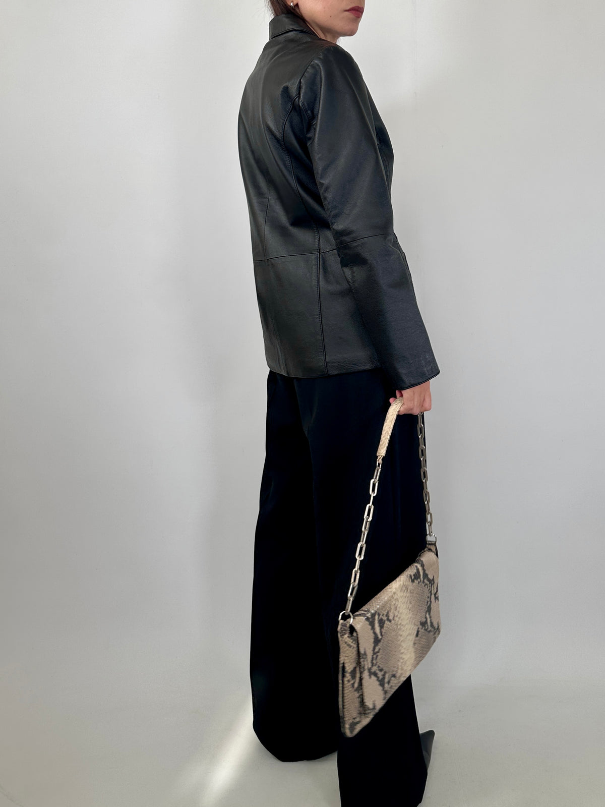 Black Leather Fitted Blazer