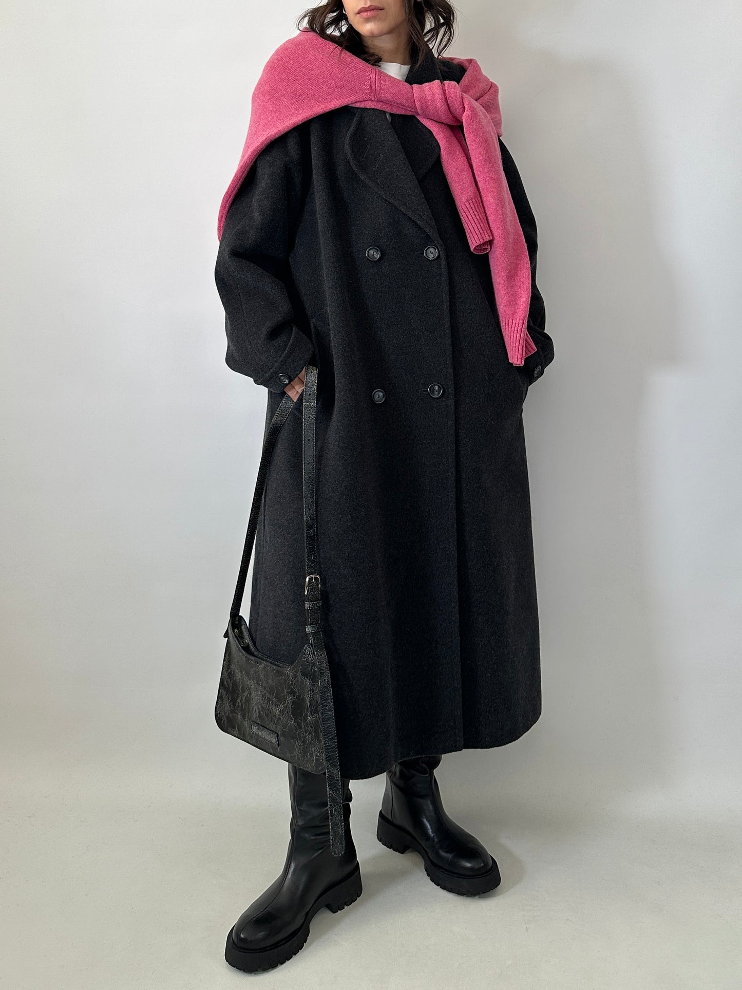 Vintage wool and kid mohair long coat - oversized fit
