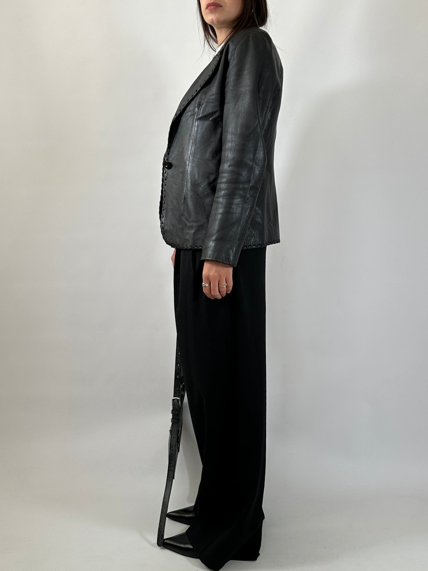 Vintage Stitched Slim Leather Blazer