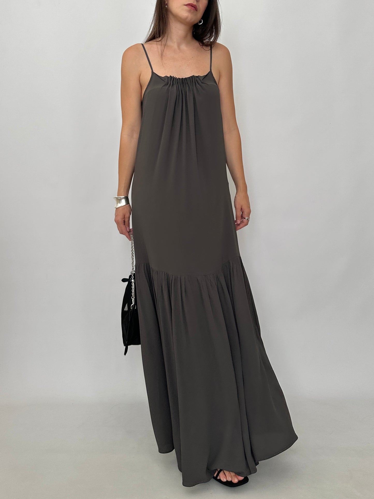 Draped Silk Blend Maxi Dress