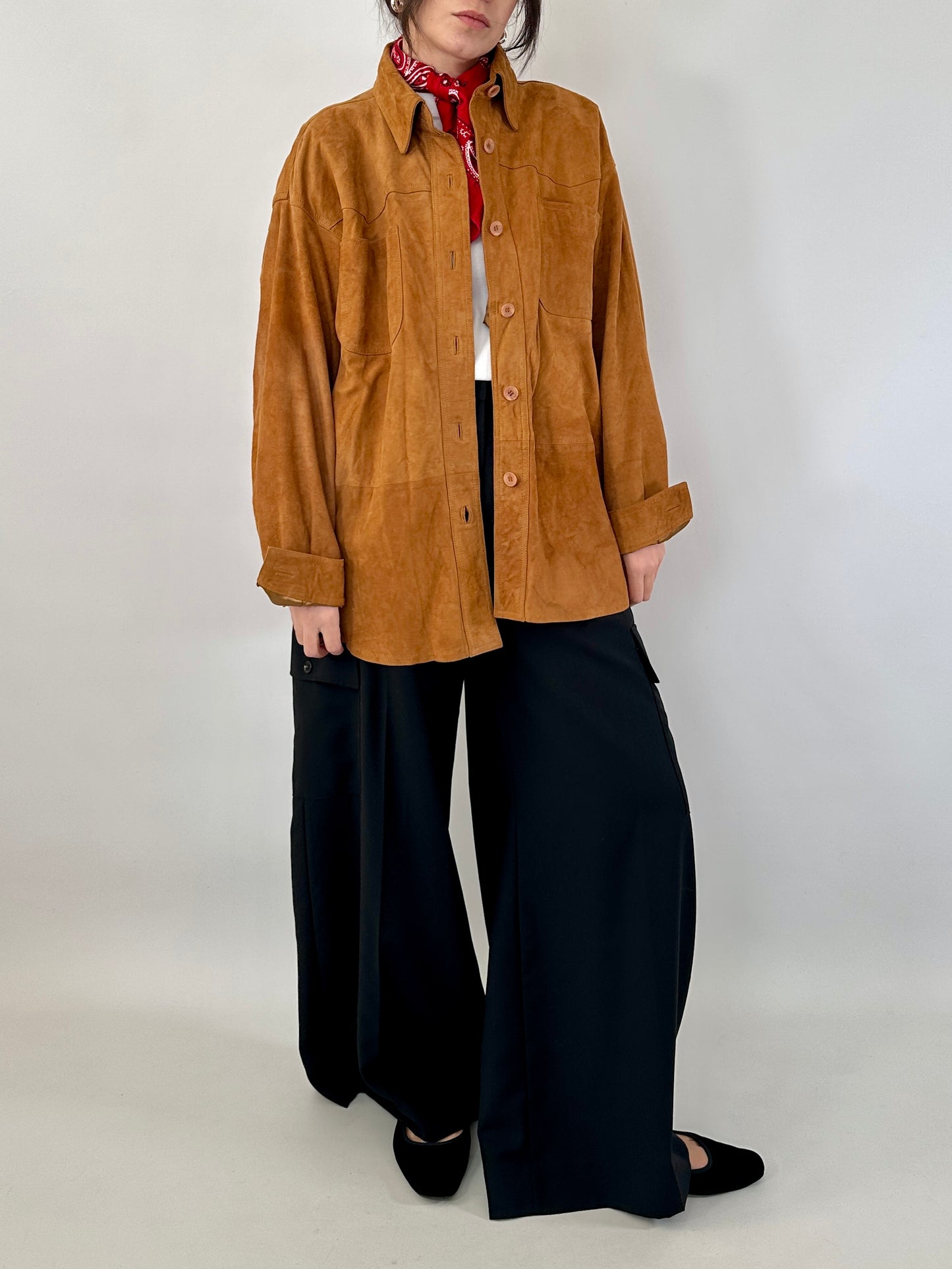 Vintage overshirt in tan real suede