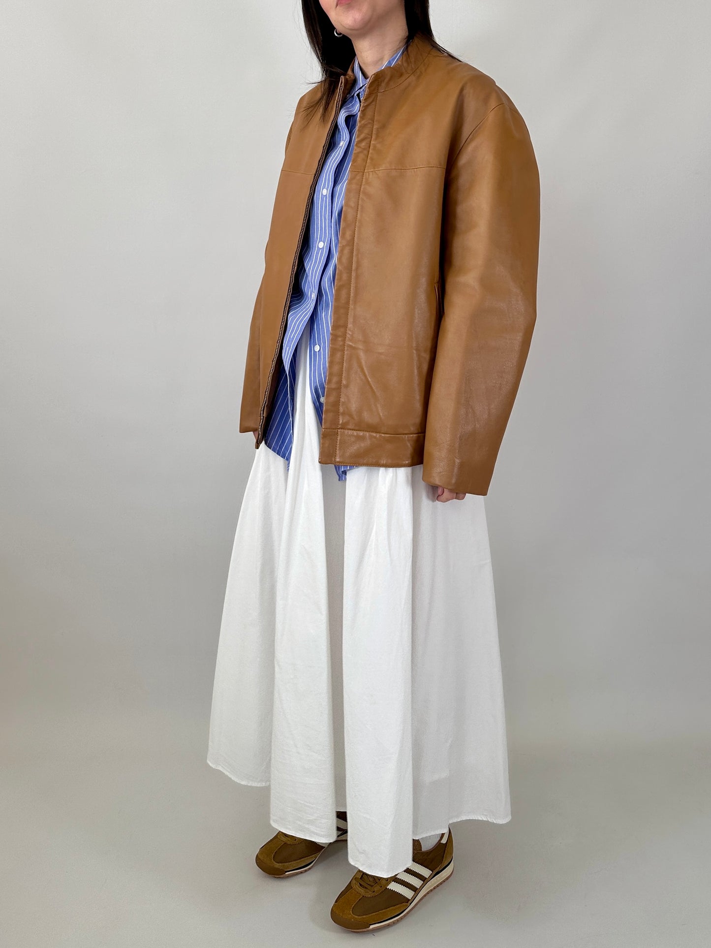 Biscuit oversized leather jacket