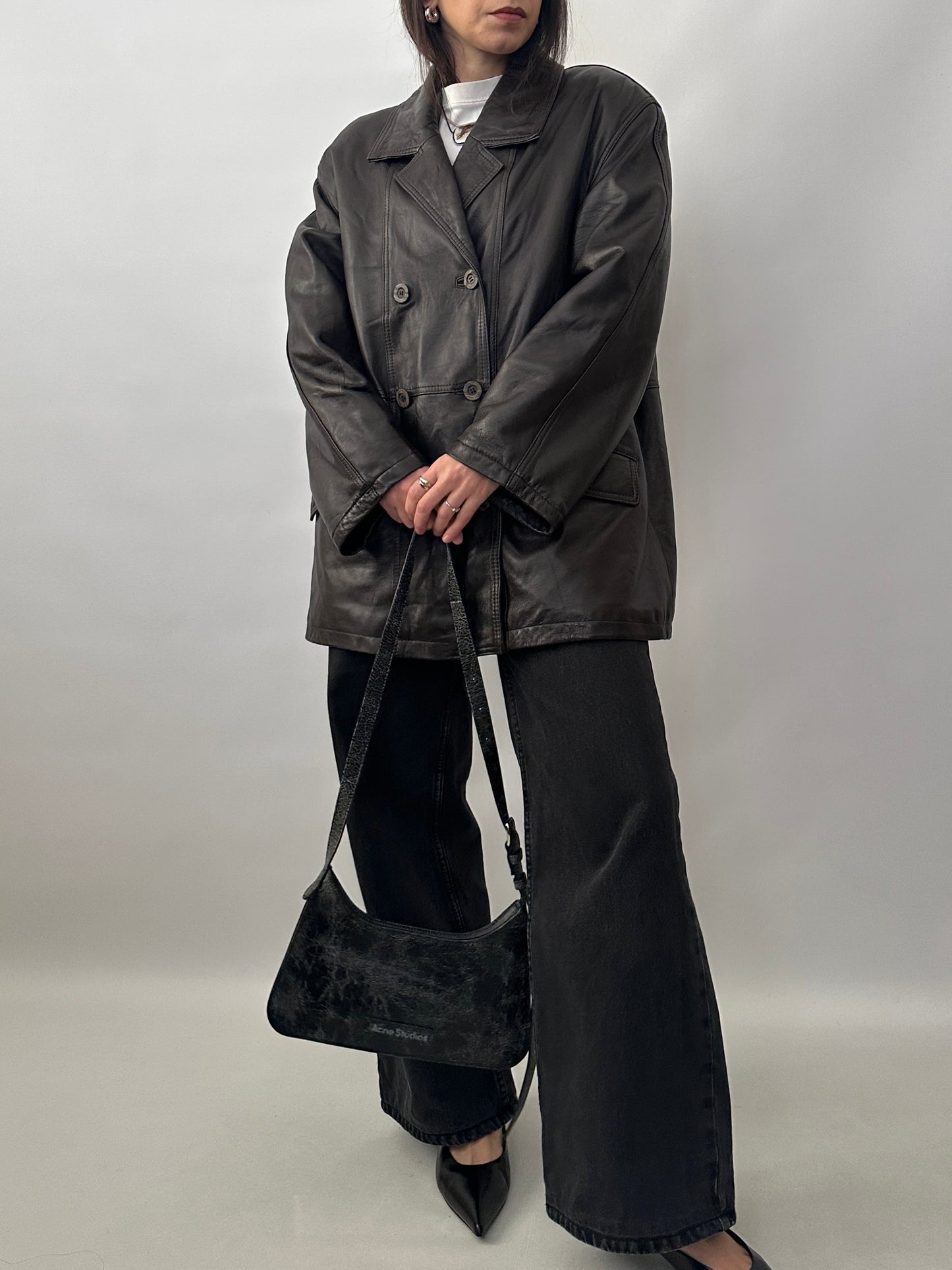 Vintage Soft Leather Double-Breasted Jacket