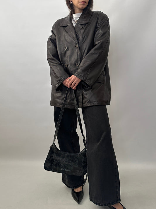 Vintage Soft Leather Double-Breasted Jacket