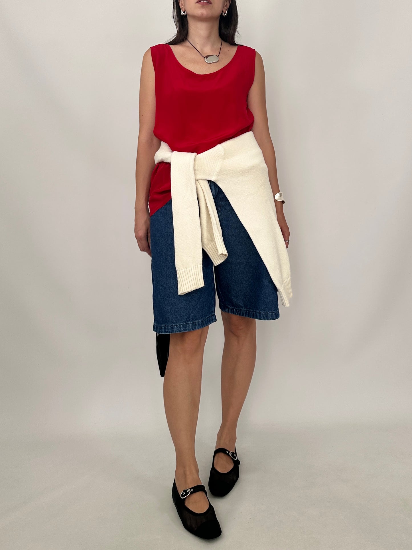 Vintage Red Silk Top