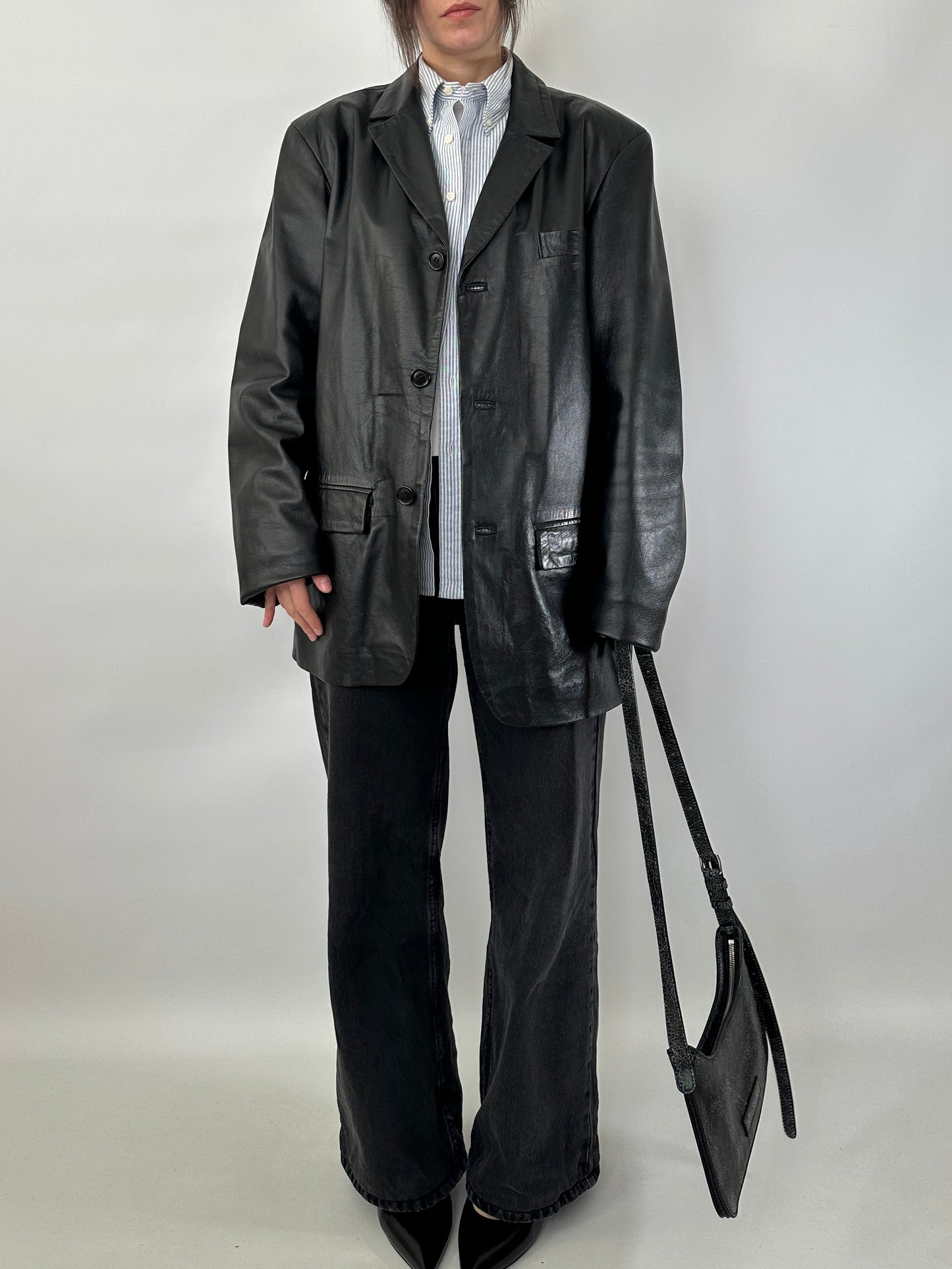 Genuine leather oversize blazer