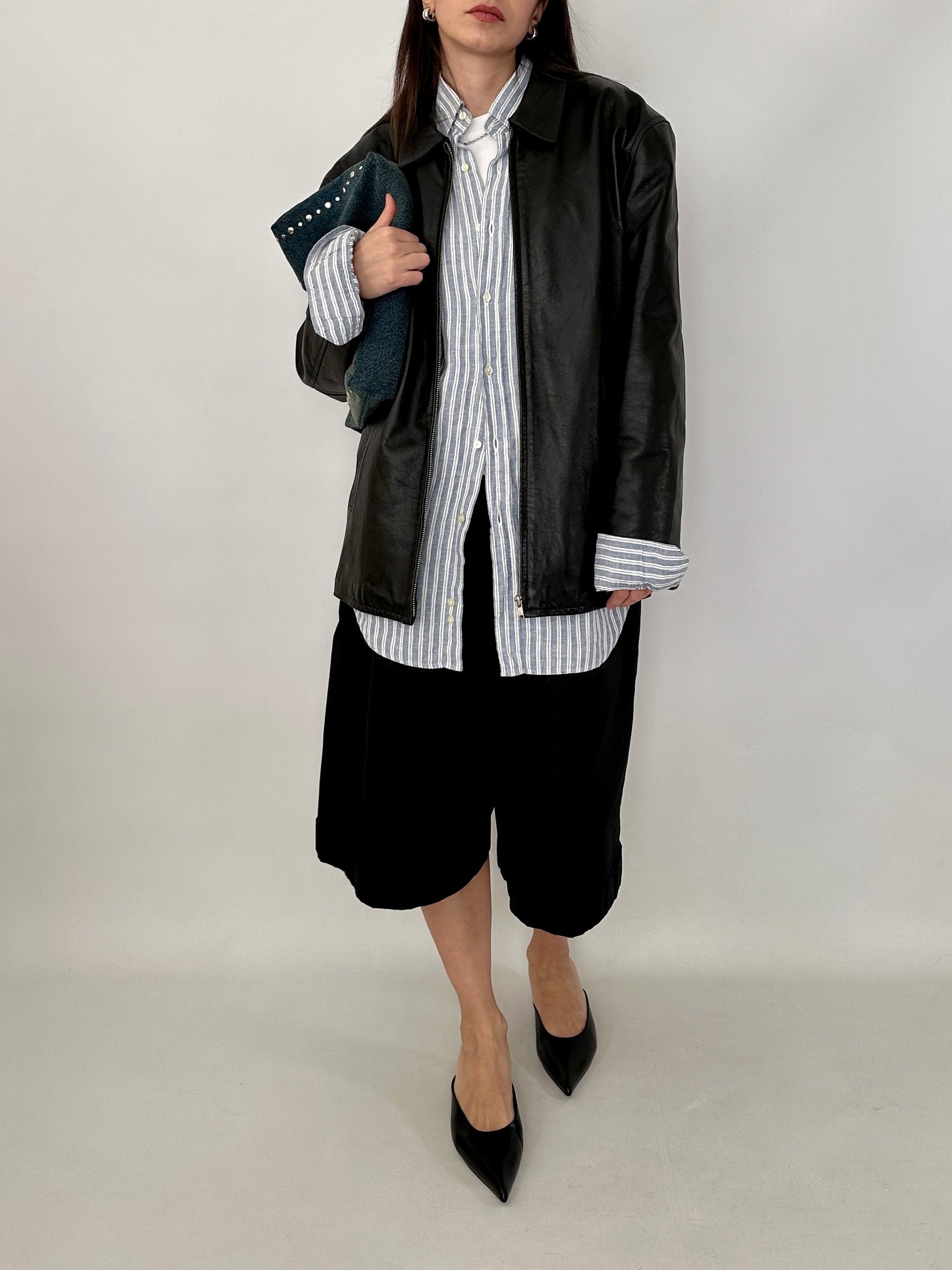 Relaxed fit leather zipped jacket