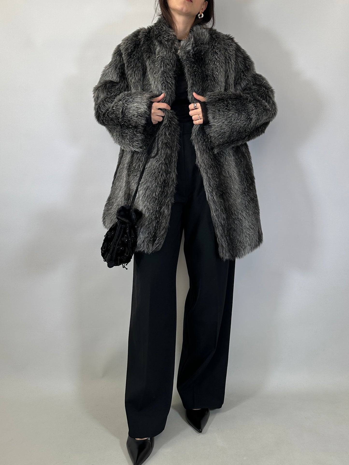 Vintage Grey Faux Fur Coat