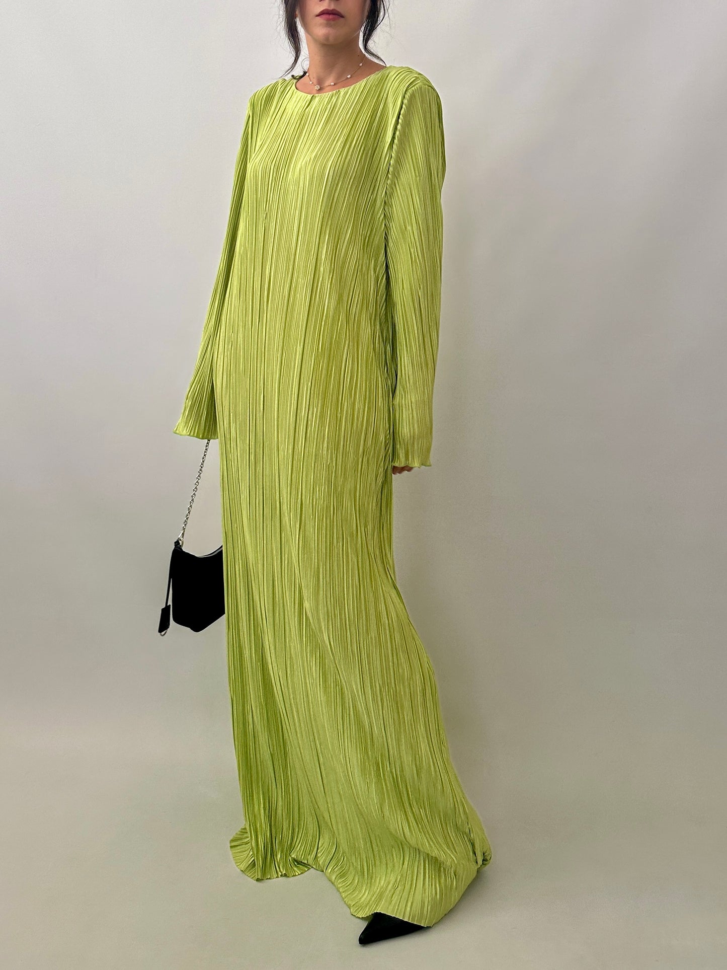 Lime green maxi pleated dress