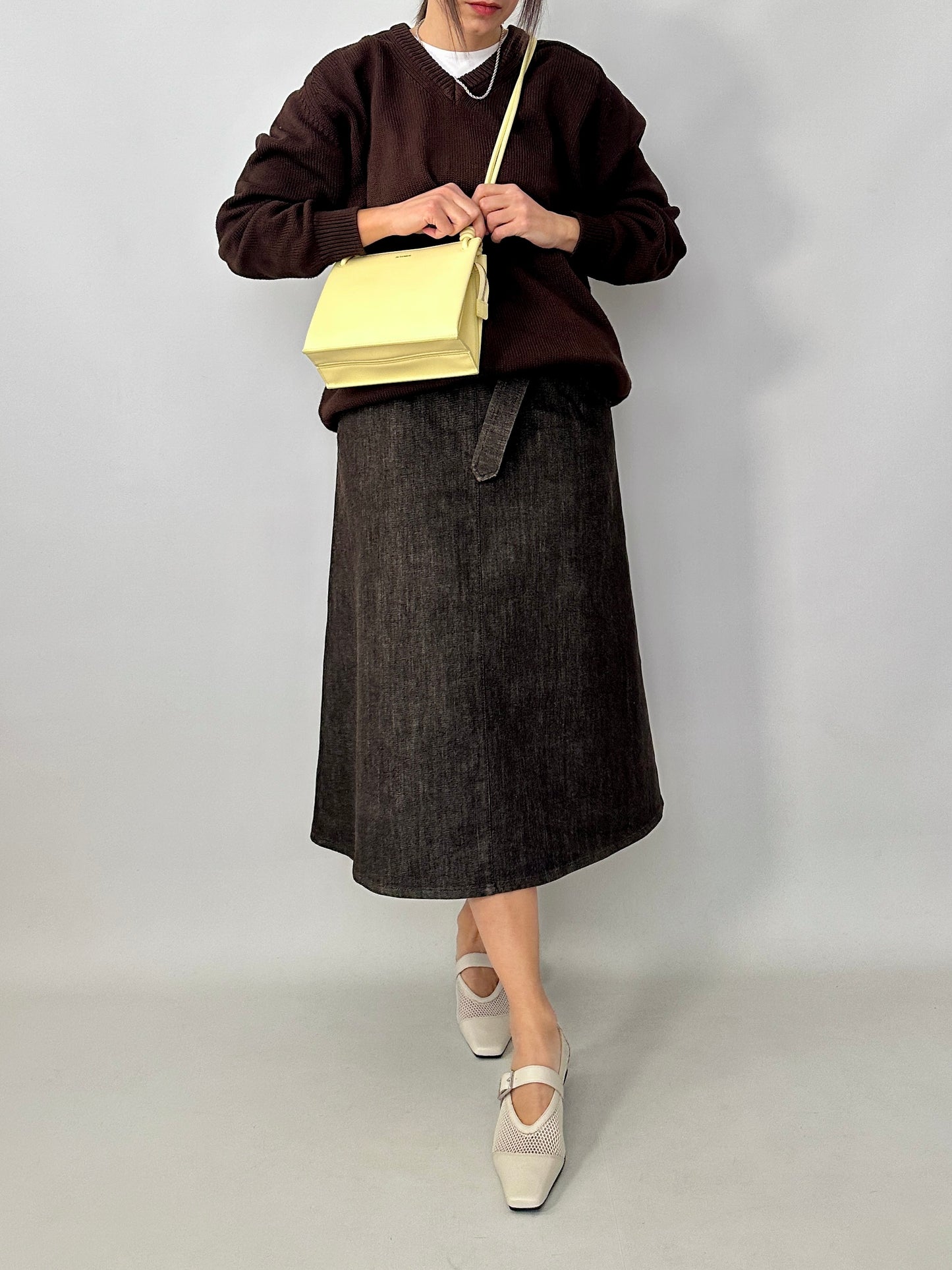 Max Mara chocolate denim wrap skirt