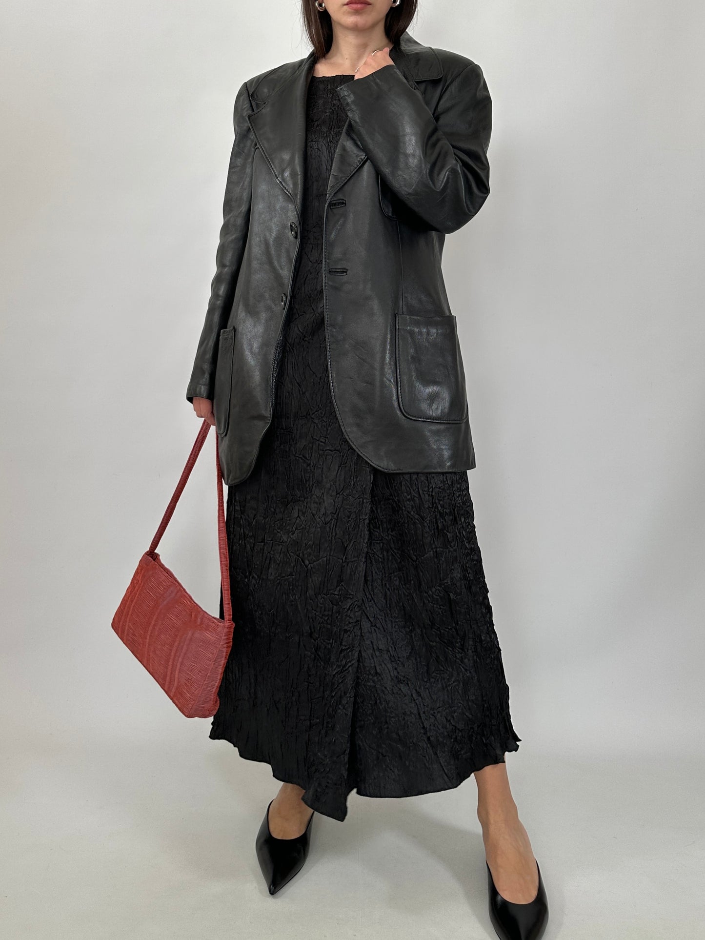 Minimal Leather Long Blazer