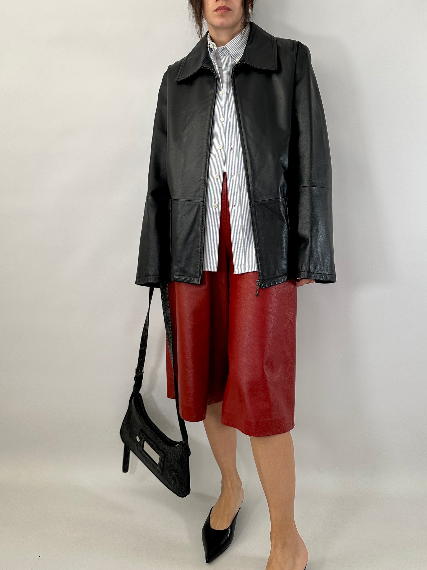 Black leather zip-up jacket