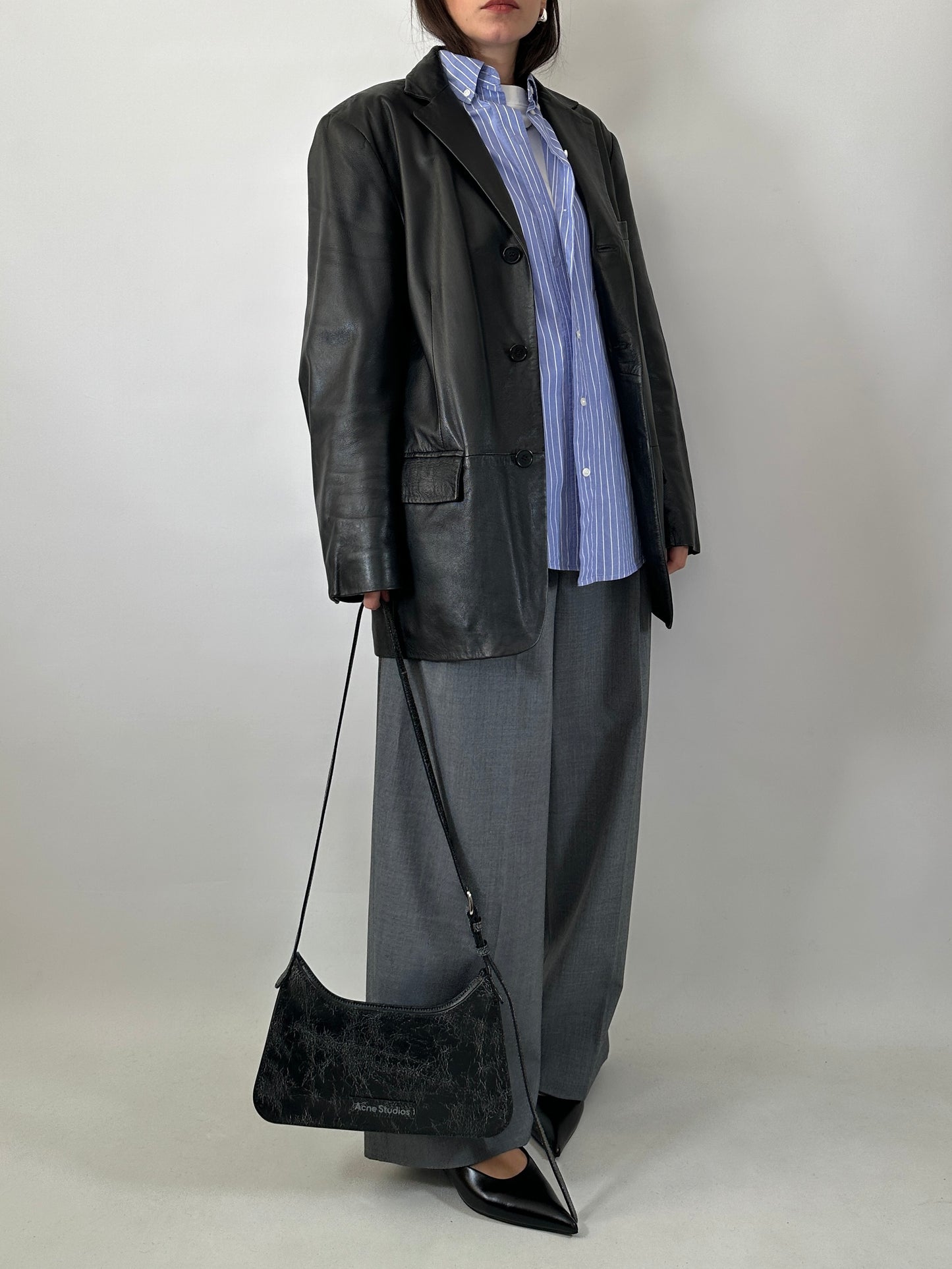 Genuine leather black blazer