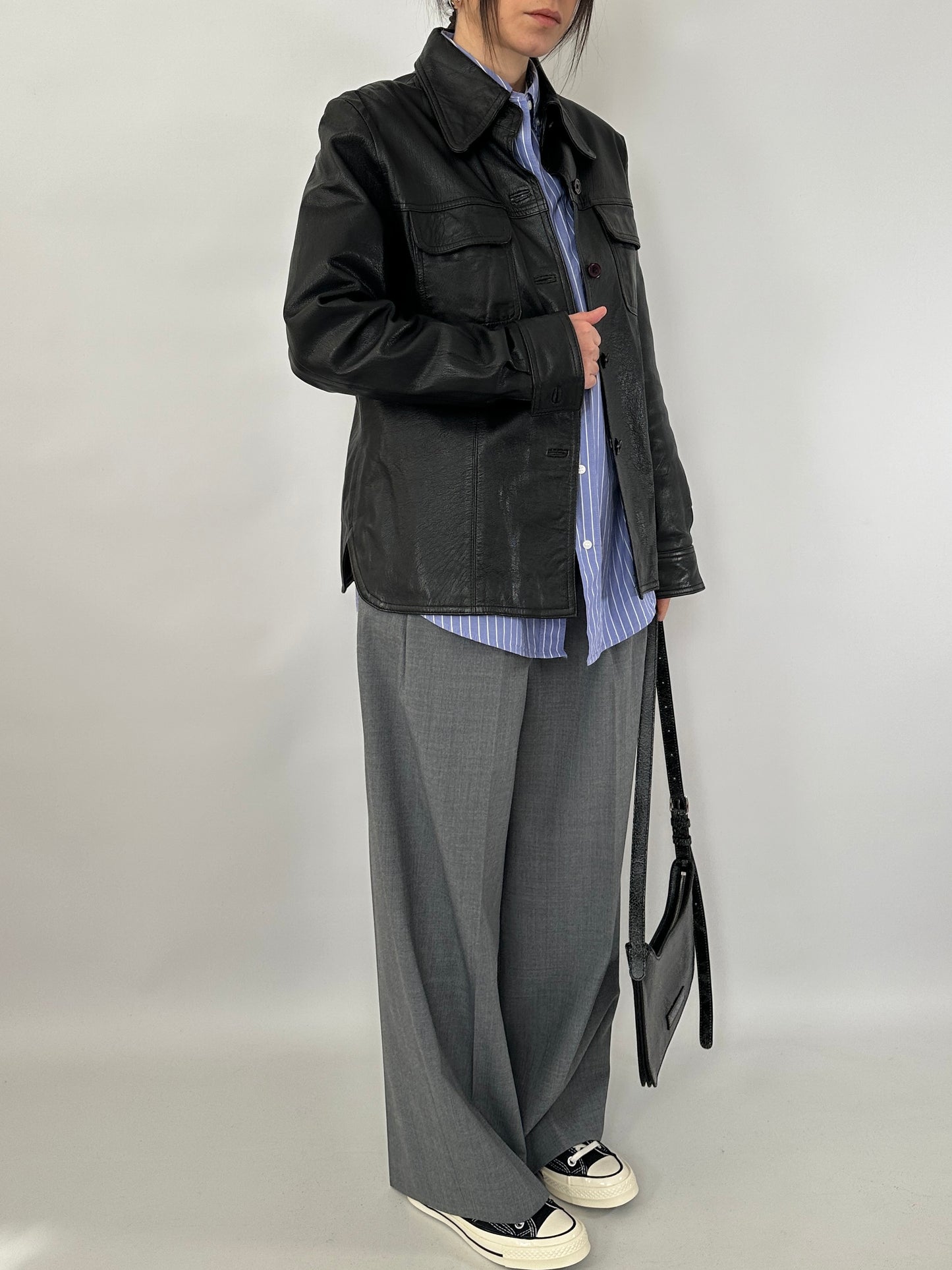 Black leather vintage overshirt