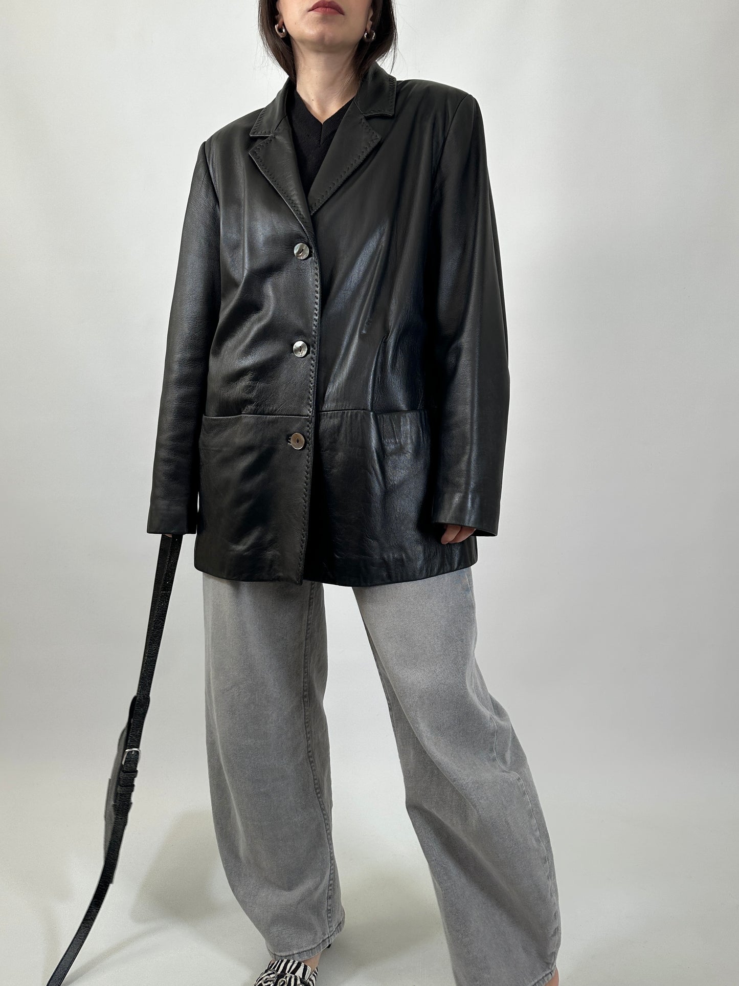 Nappa Leather Blazer with Stitch Detailing