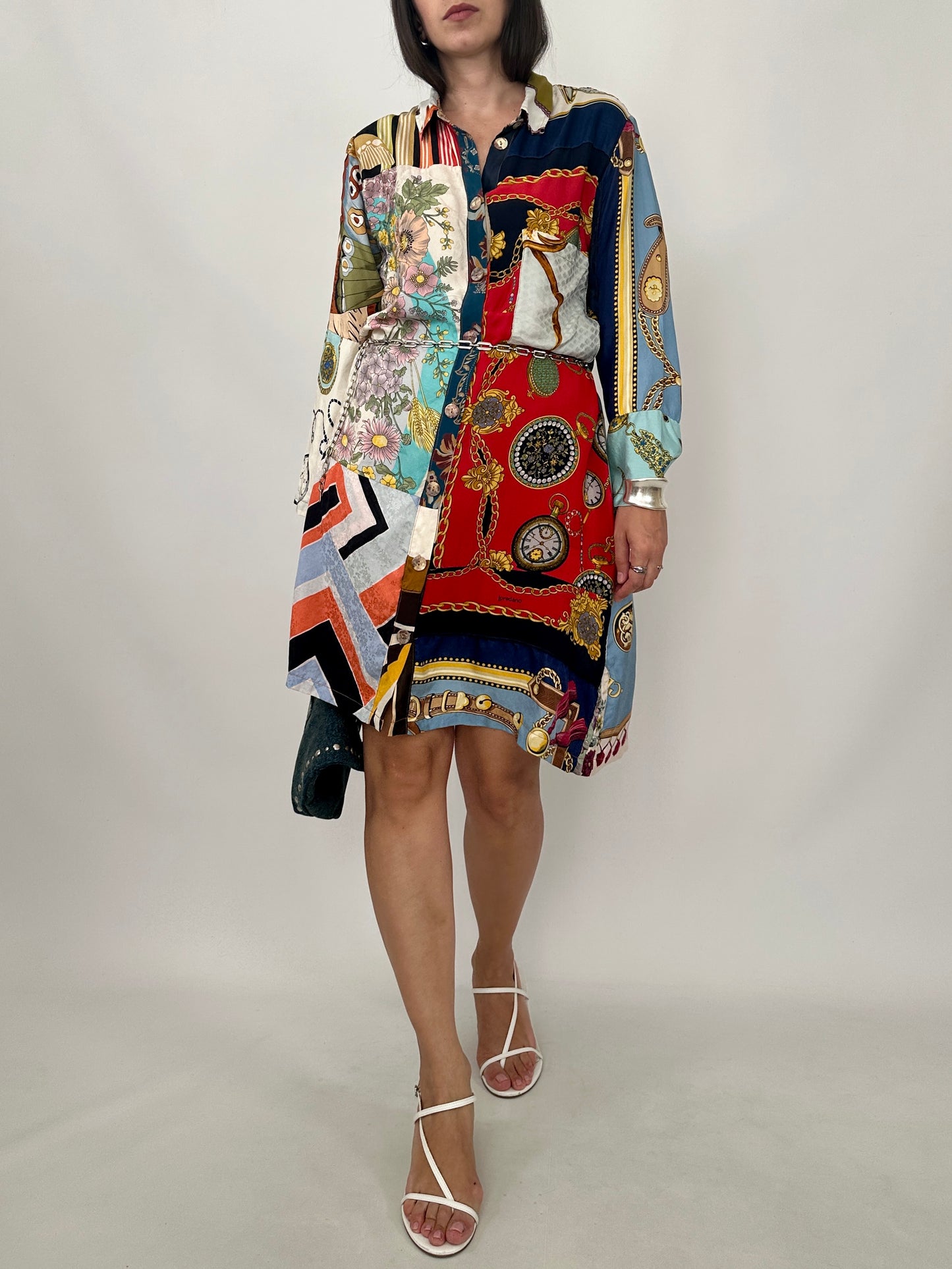 Silk Patchwork Shirt Dress