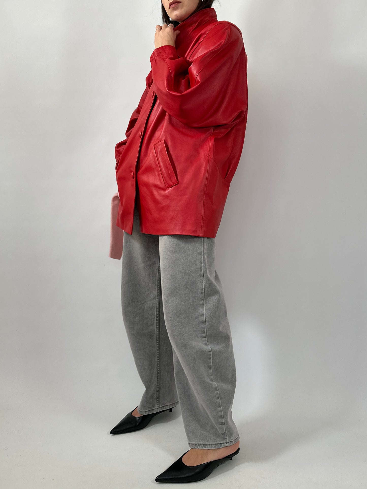 Vintage Red Leather Statement Jacket