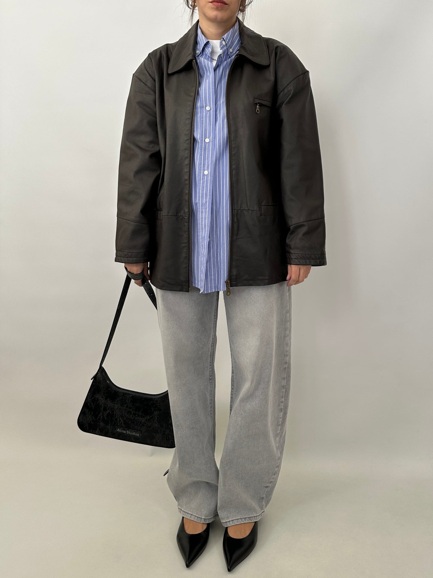 Brown leather zipped jacket