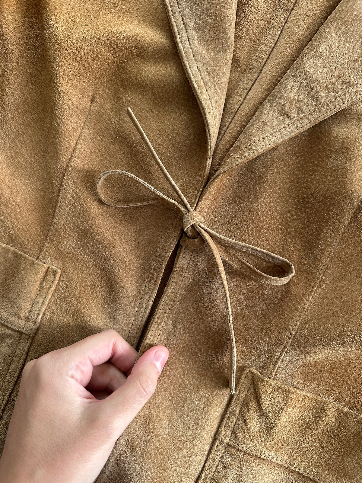Tan Suede Tie-Front Blazer