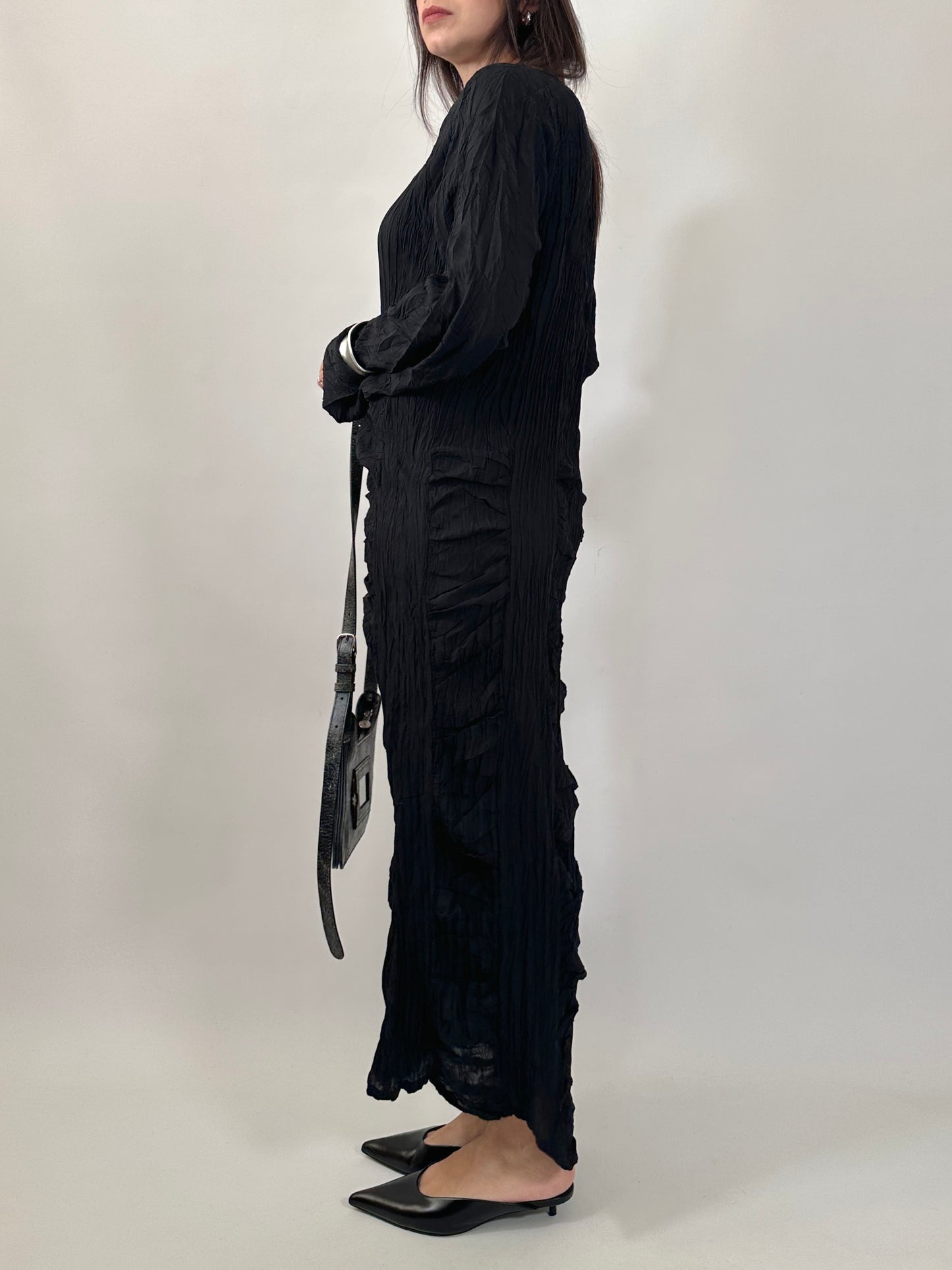 Black Crinkled Texture Dress