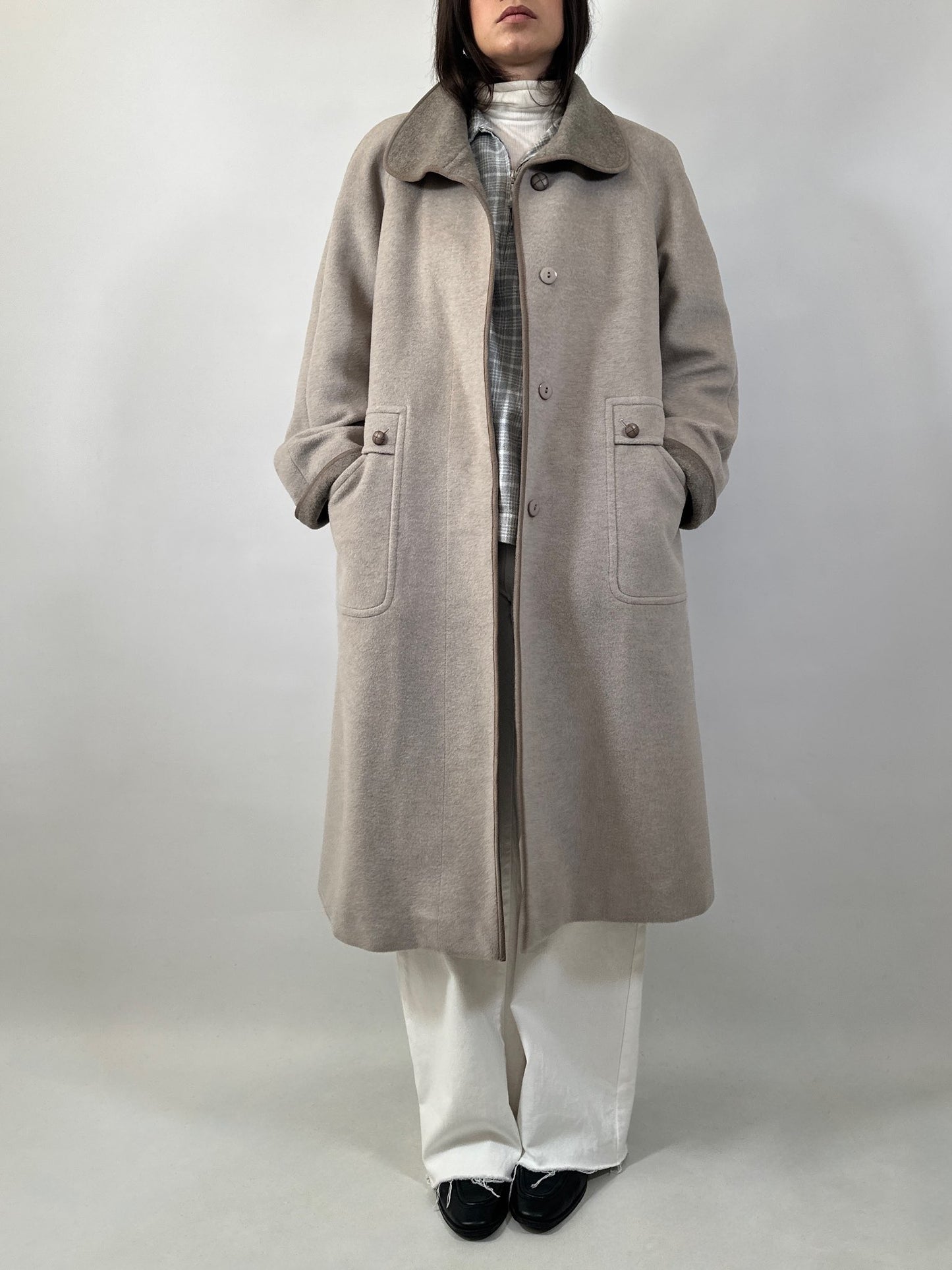 Vintage Wool & Cashmere Coat with Contrast Collar & Cuffs