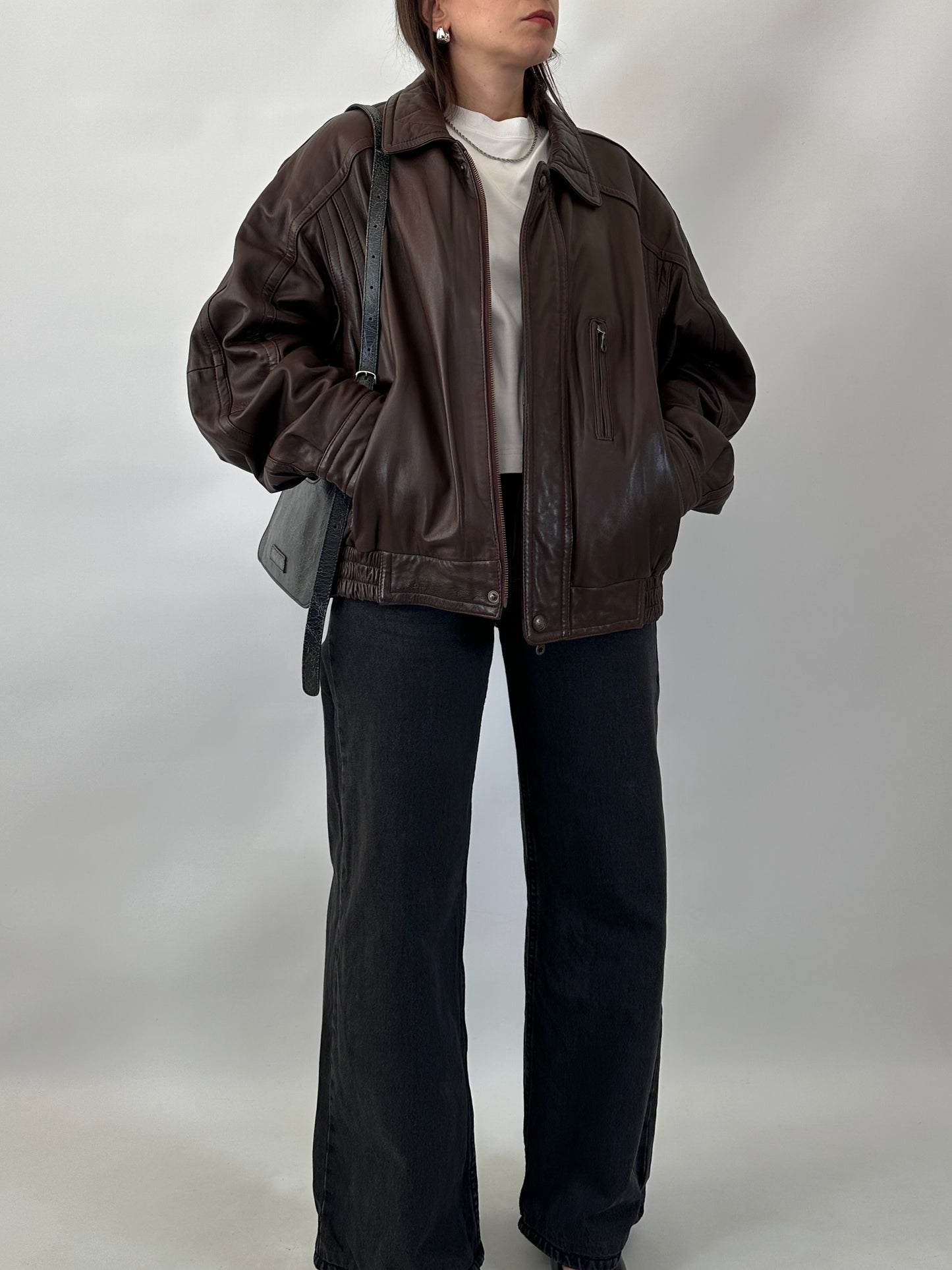 Soft leather brown bomber jacket