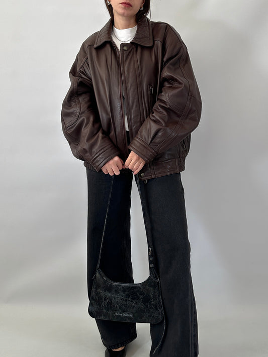 Soft leather brown bomber jacket