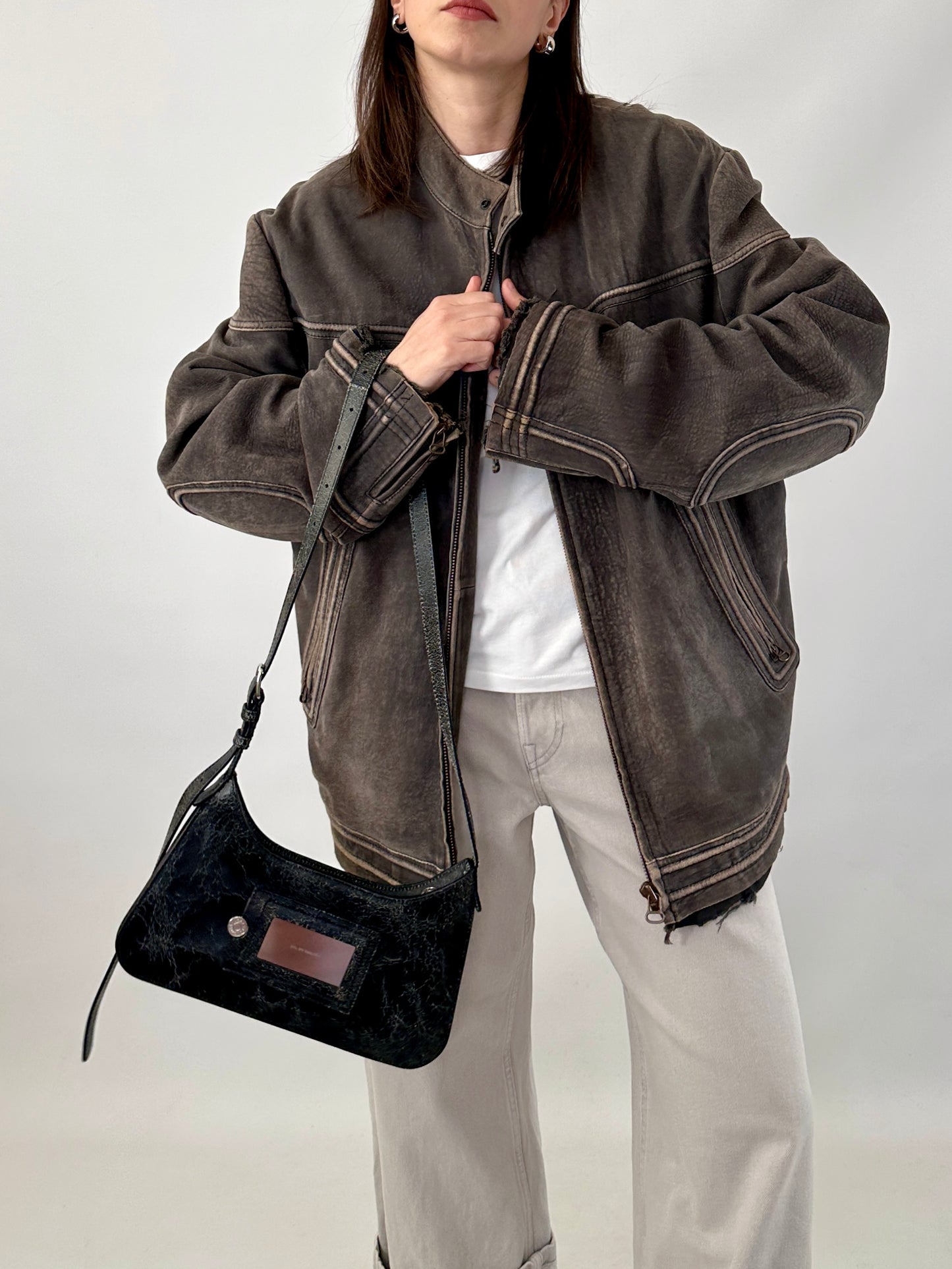 Boss distressed leather racer jacket