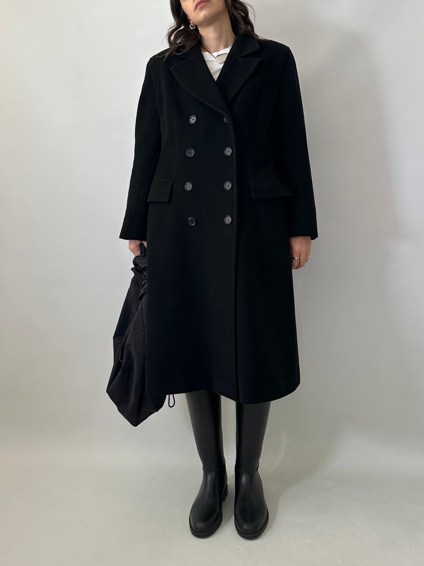 Vintage black pure wool tailored coat