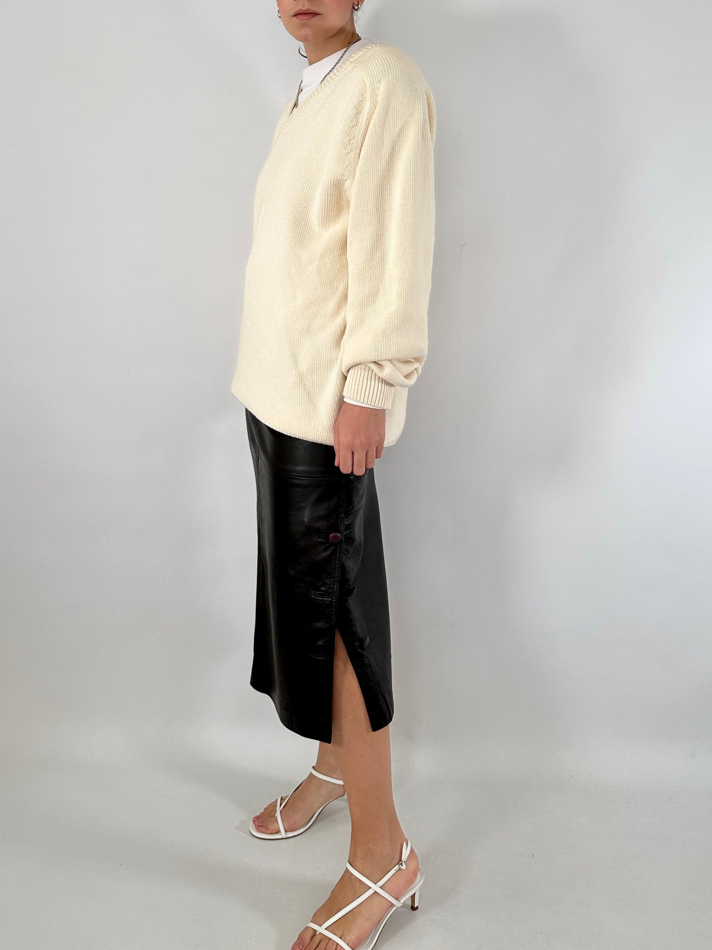 Brown soft leather pencil skirt