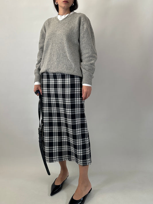 Checked long pencil skirt