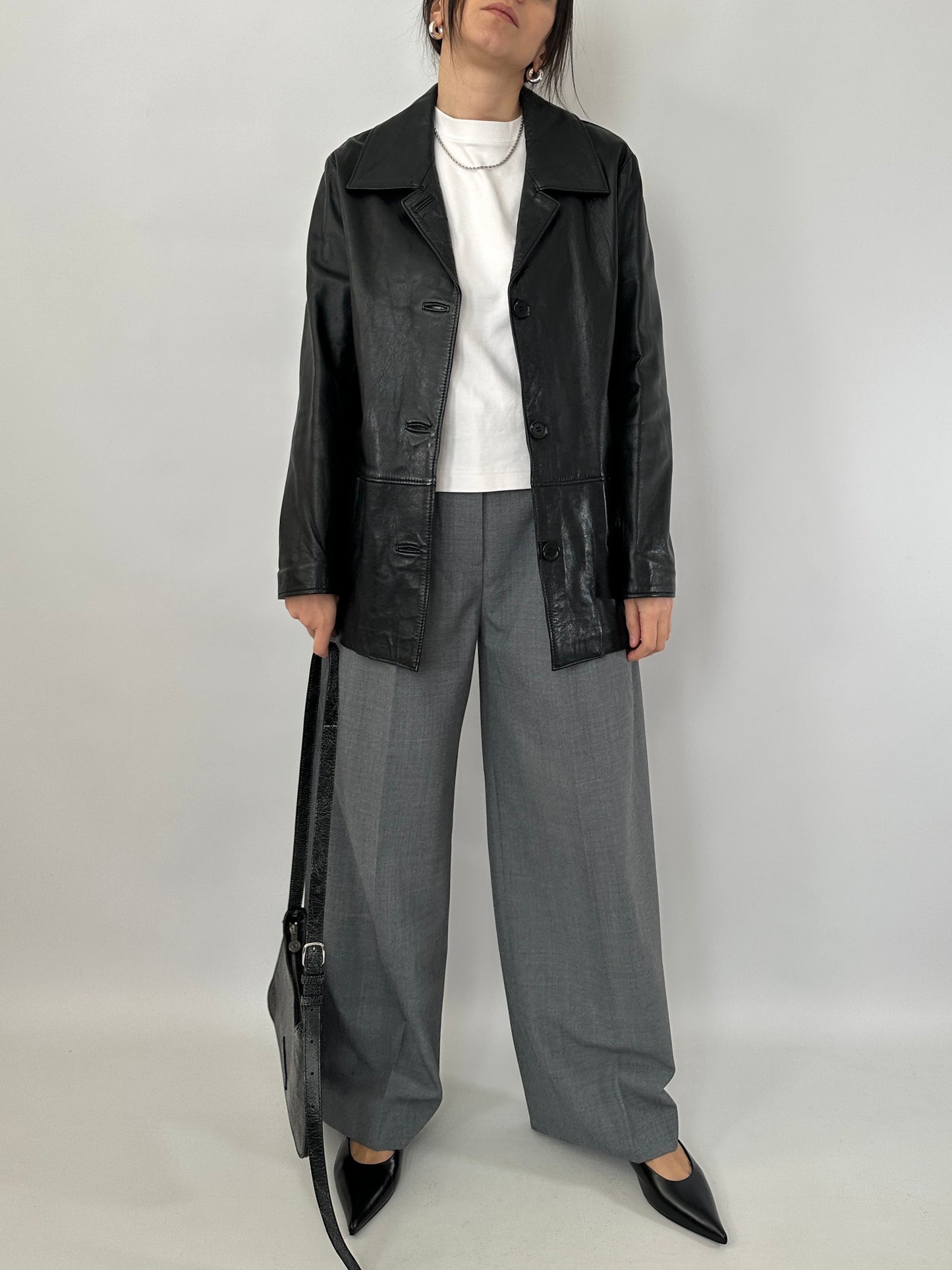 Black genuine leather vintage jacket