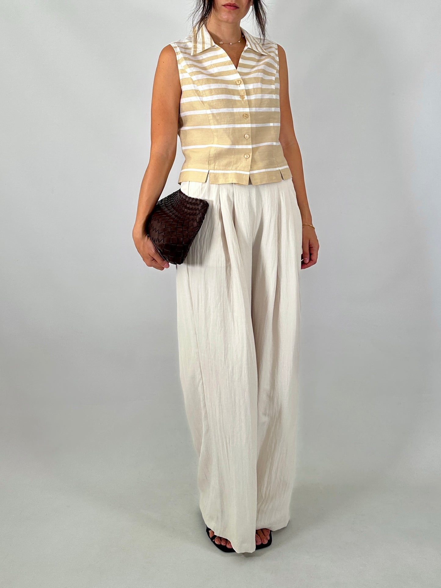 Striped linen blend crop shirt