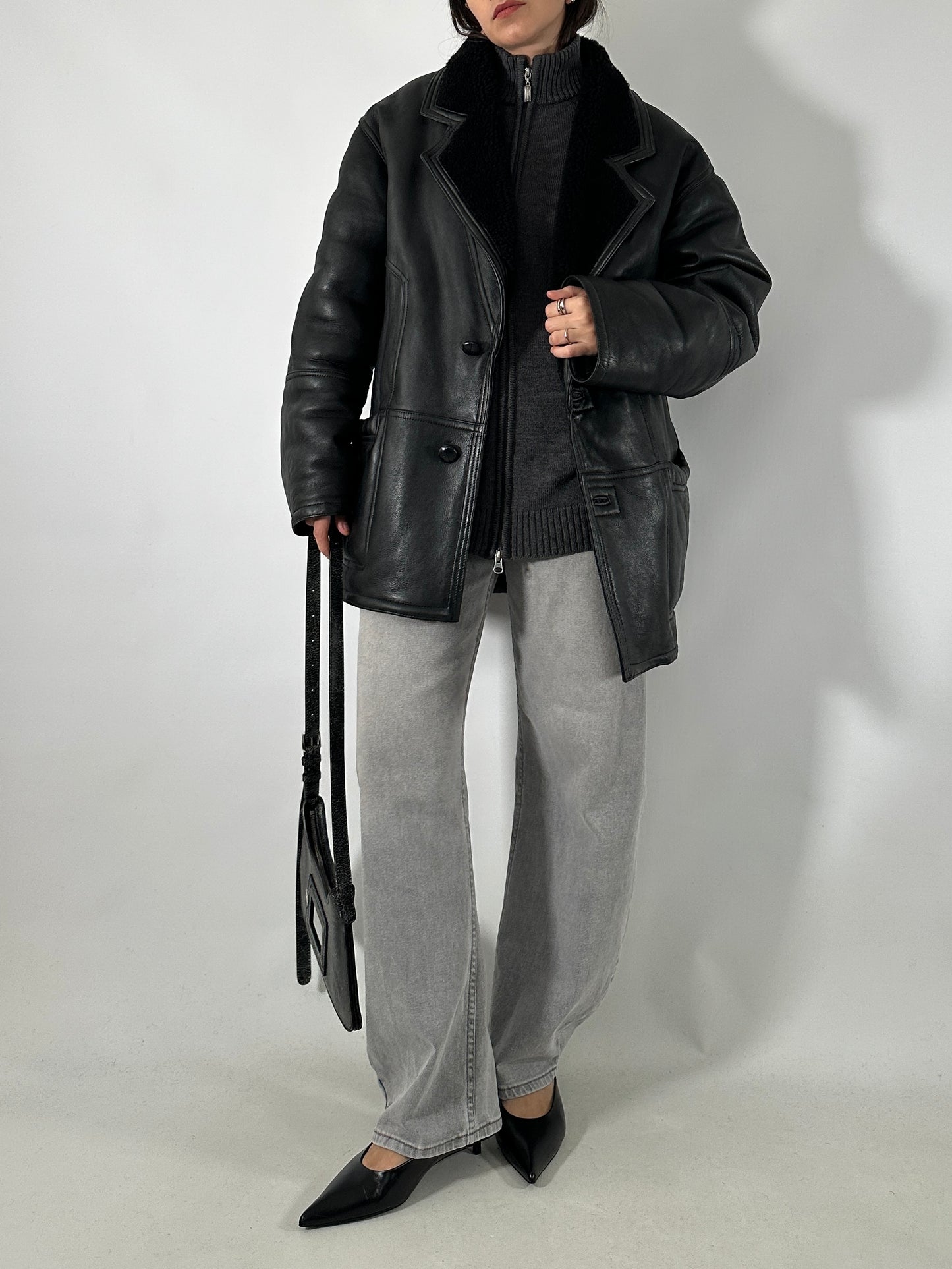 Vintage black shearling coat