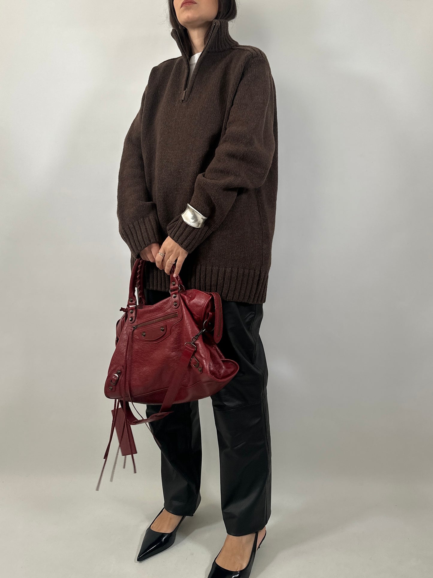 Brown Wool Half-Zip Sweater