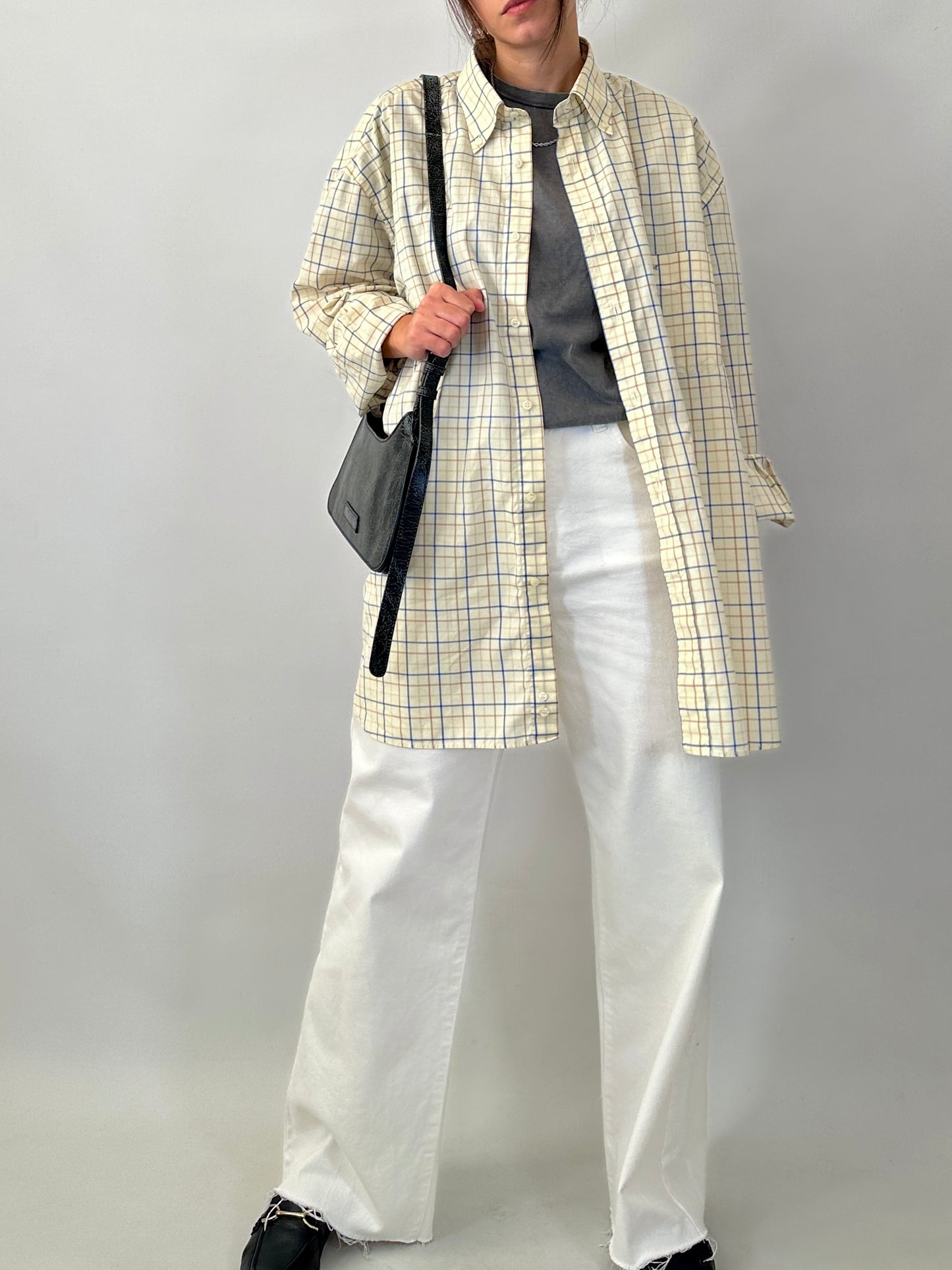 Butter yellow casual checked shirt