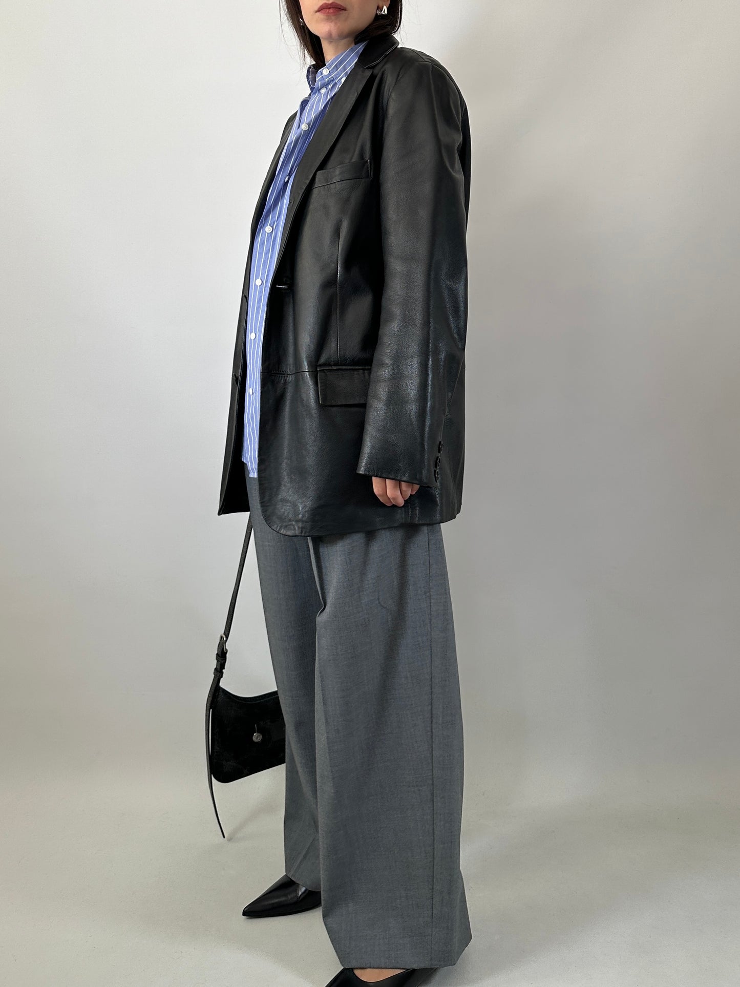 Genuine leather black blazer