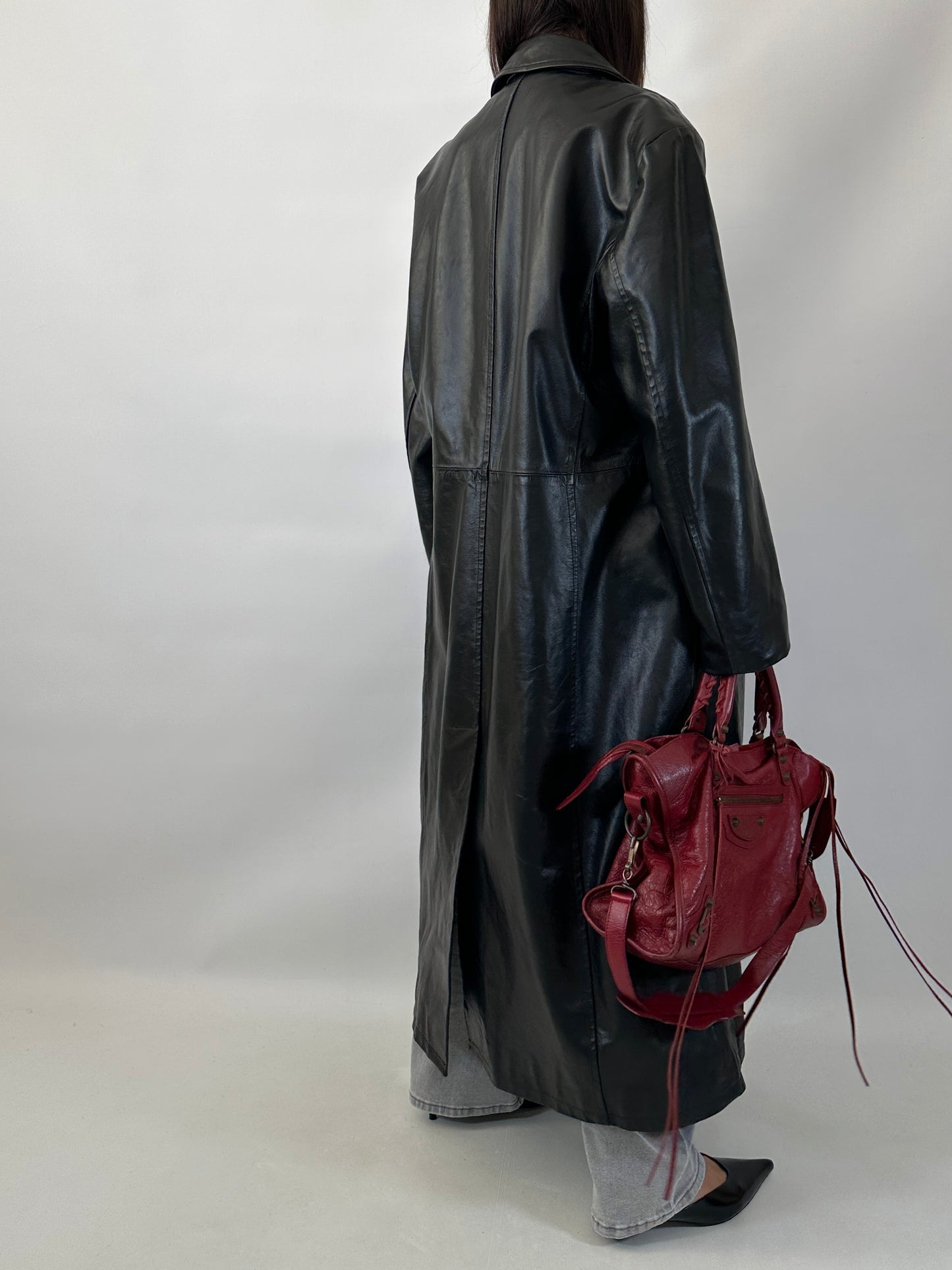 Extra long genuine leather coat