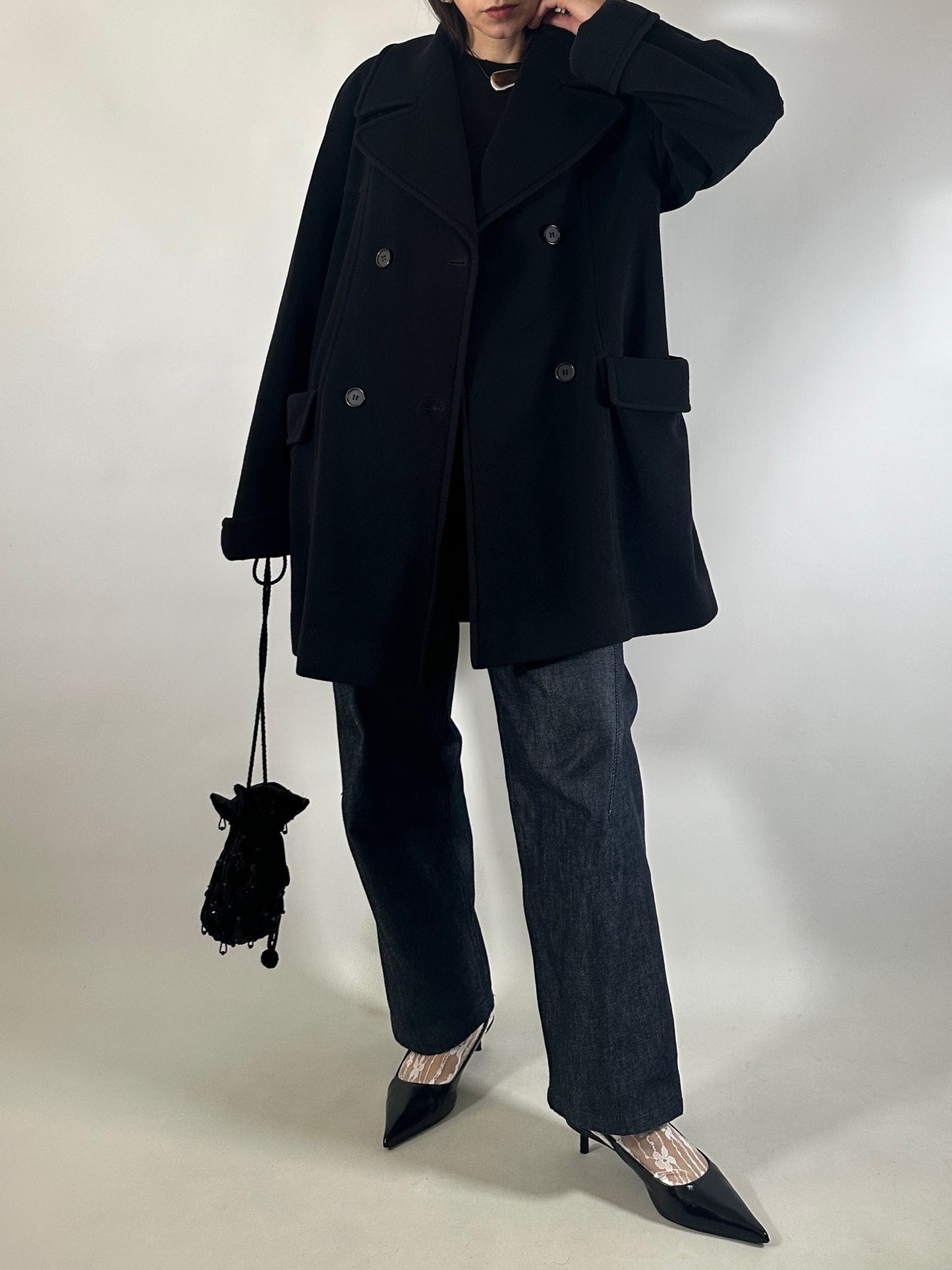 Vintage Black Cashmere Blend Peacoat