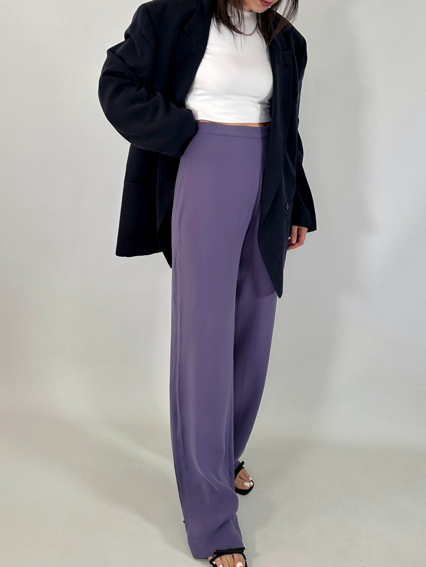 Wide leg pure silk trousers