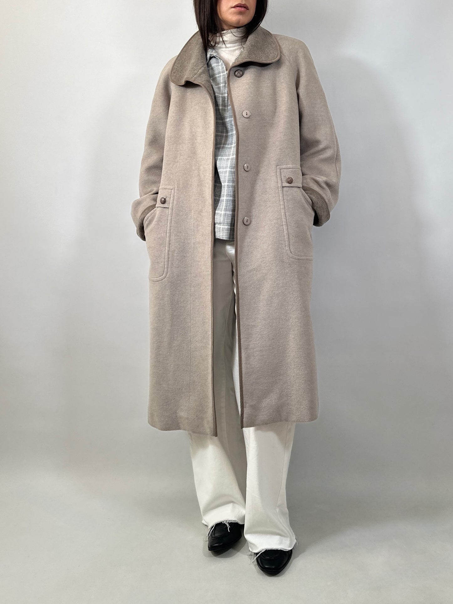 Vintage Wool & Cashmere Coat with Contrast Collar & Cuffs