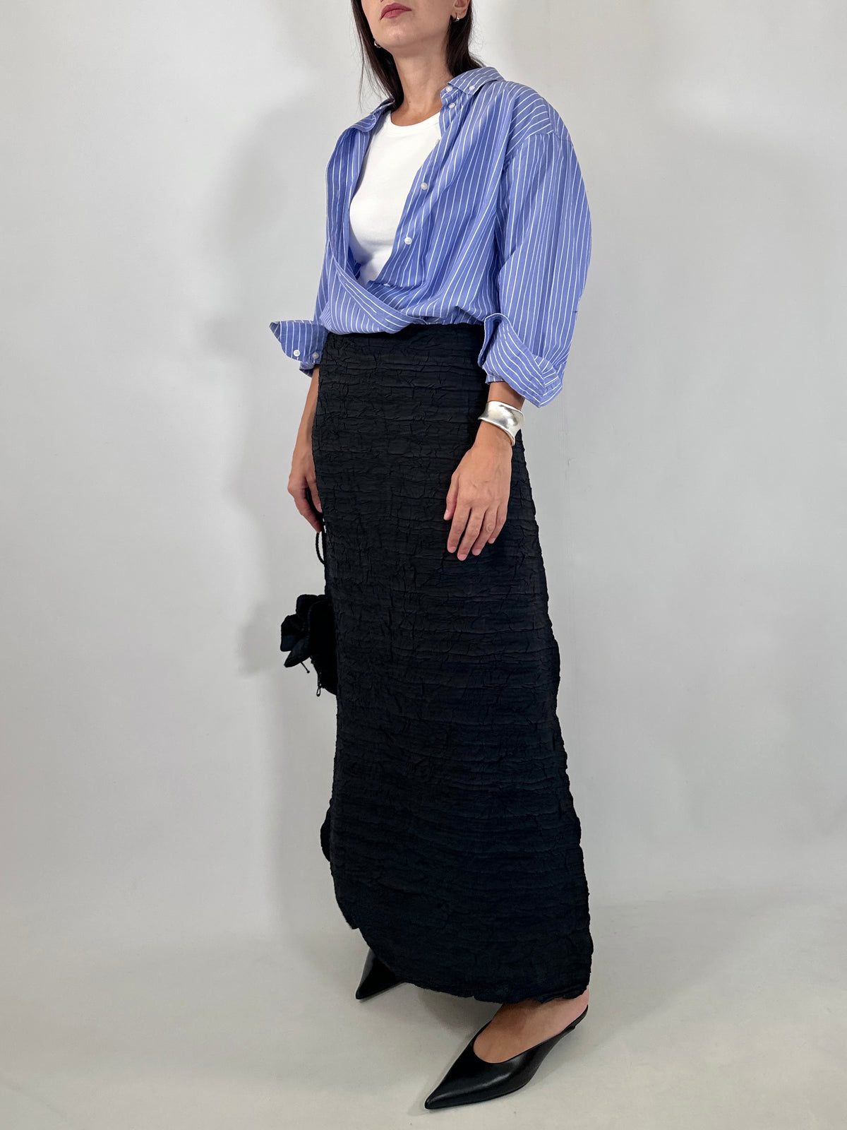 Black Crinkled Maxi Skirt