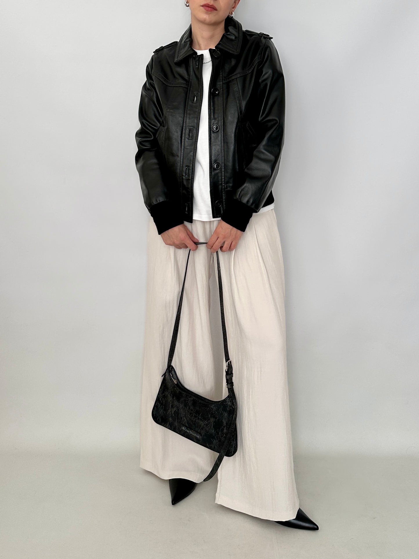Slim fit bomber jacket in real leather