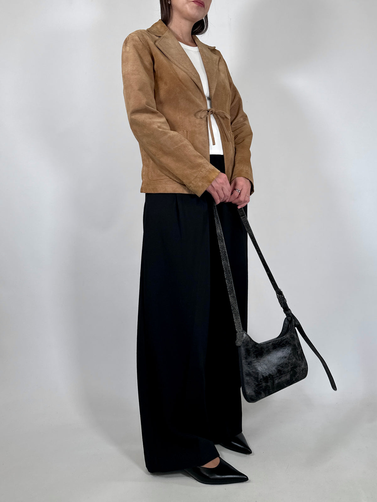 Tan Suede Tie-Front Blazer
