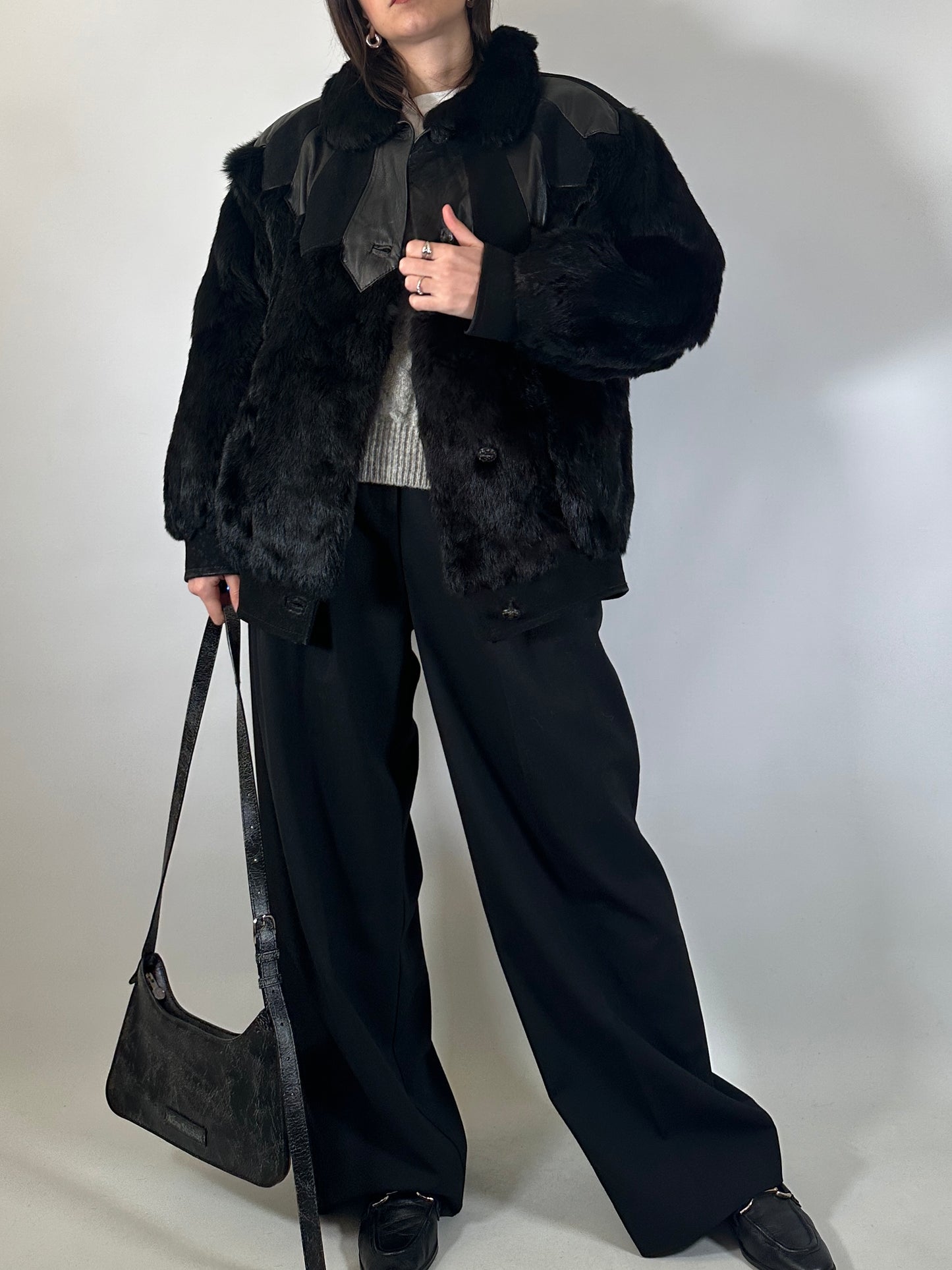 Vintage Fur & Leather Panel Jacket